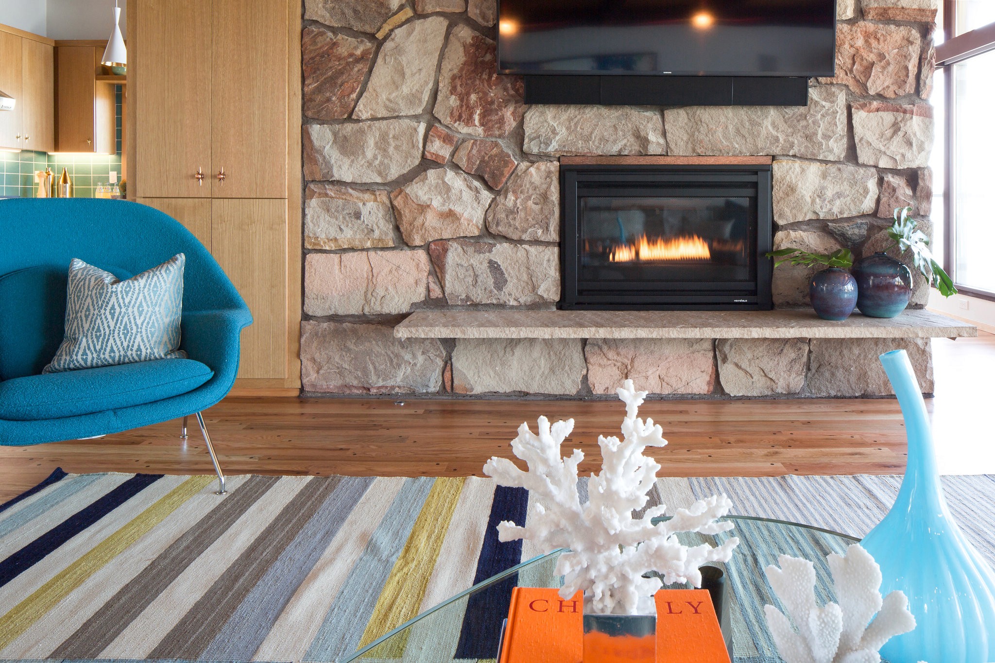 Contemporary Stone Fireplace - by Weaver Construction