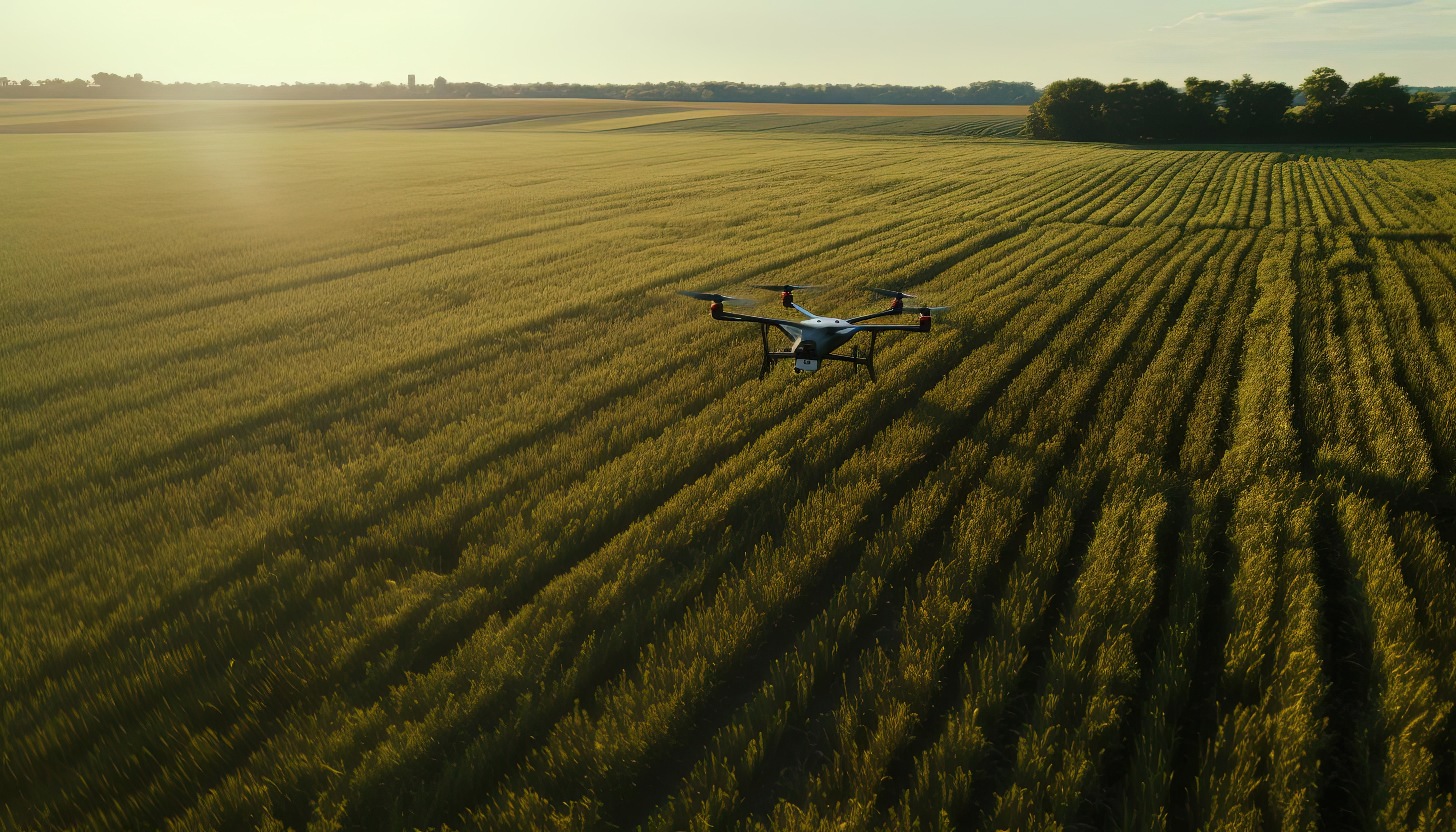 Slika polja preko koga leti poljioprivredni dron