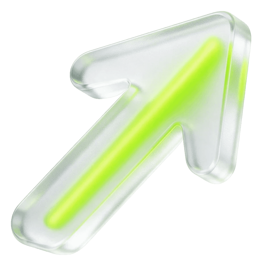 Frosted-glass upward arrow with a green glow — Launch plan icon