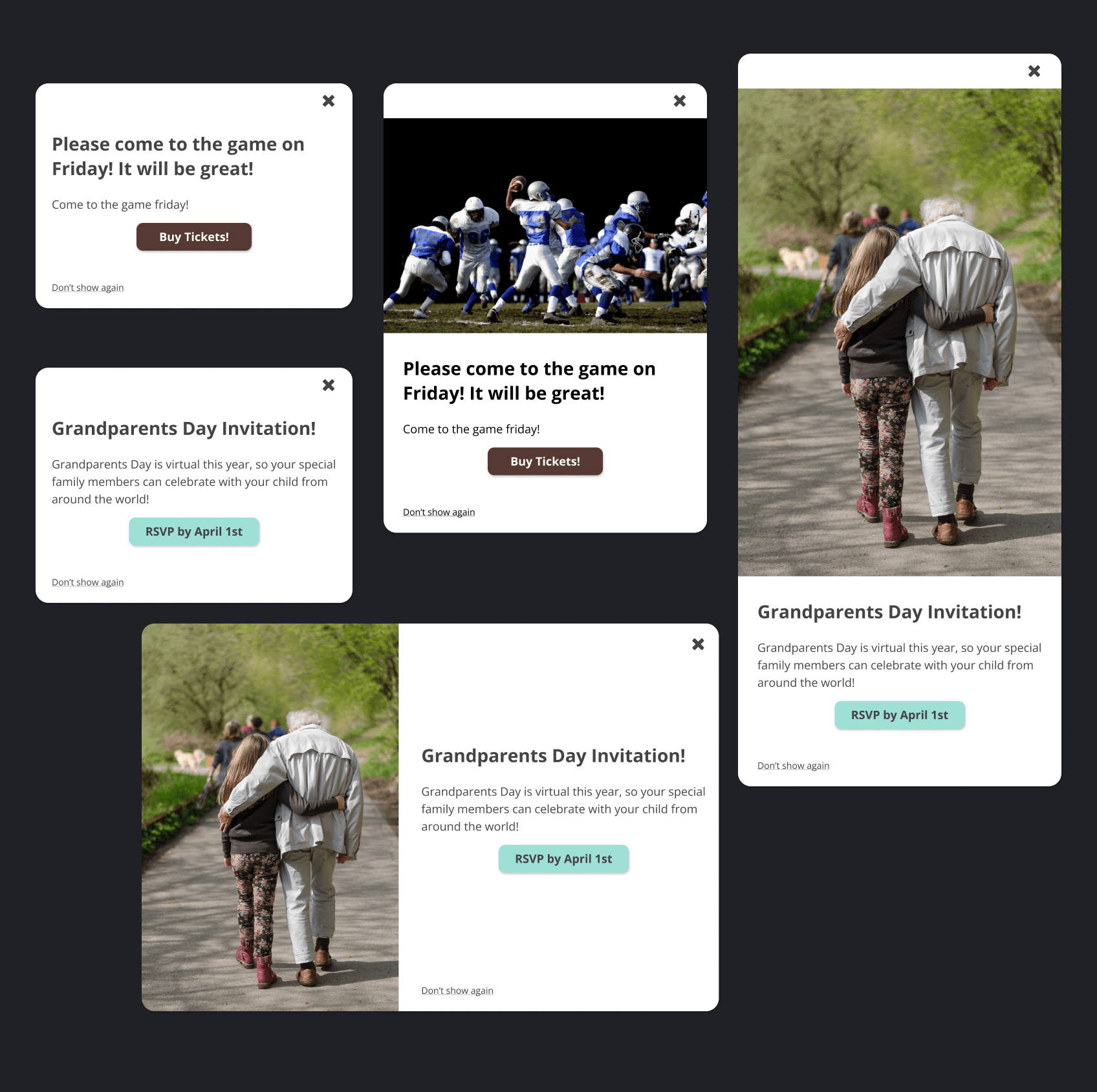 various designs of mobile and desktop experience for the public site