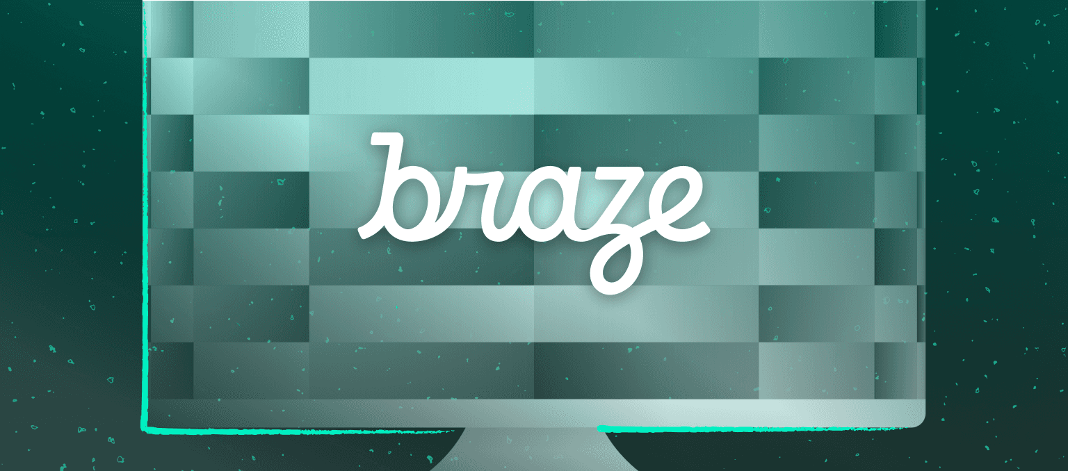 Braze logo displayed on a stylized teal computer monitor.