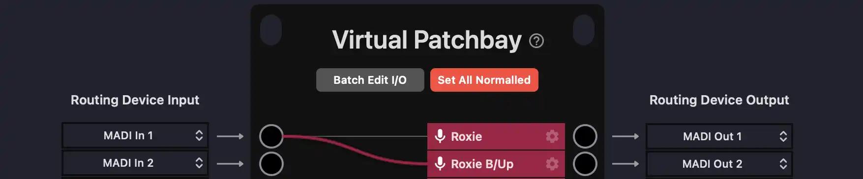 Once a route has been made, you will see a patch cable drawn between them