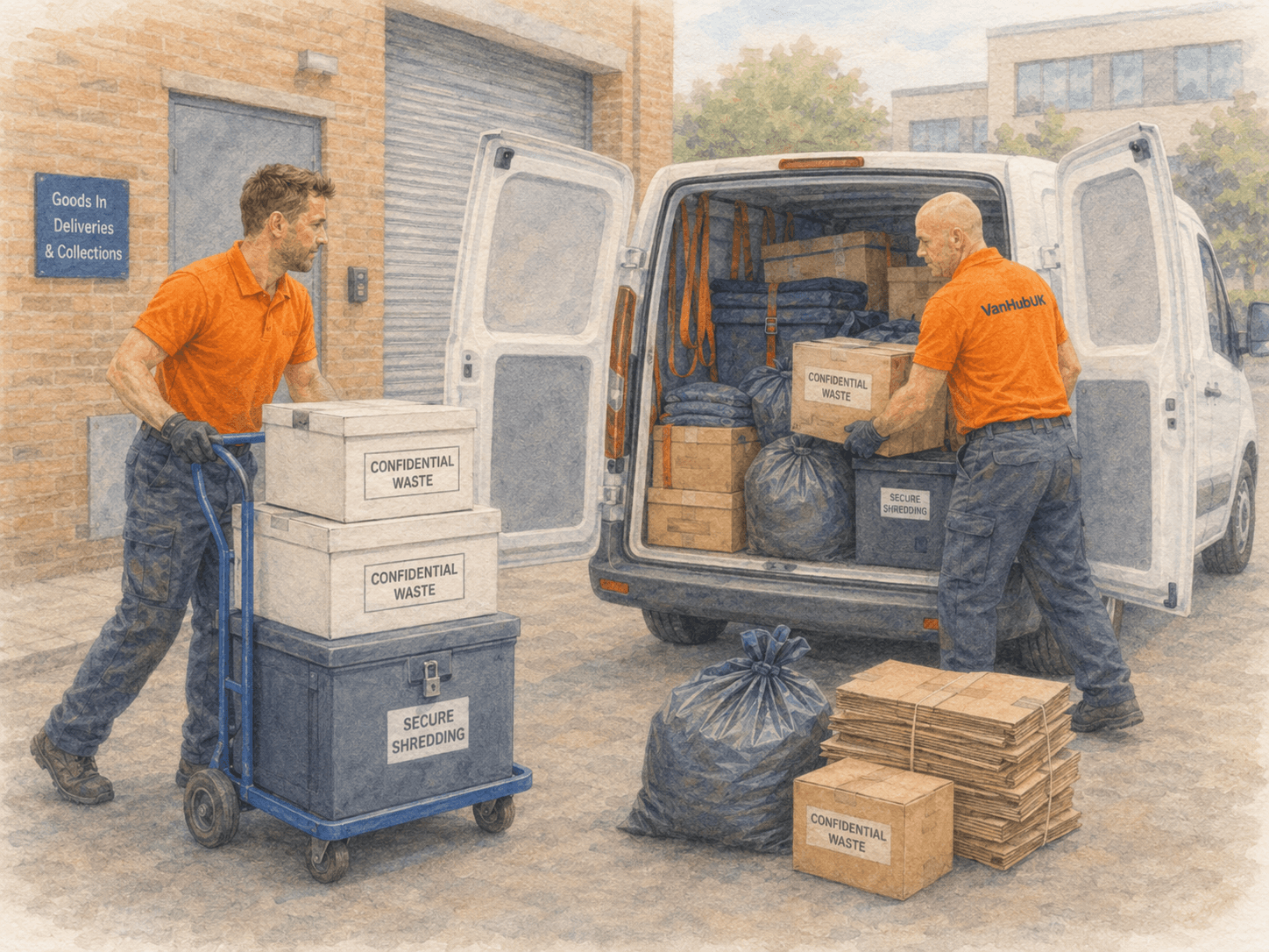men load confiden business waste into a van