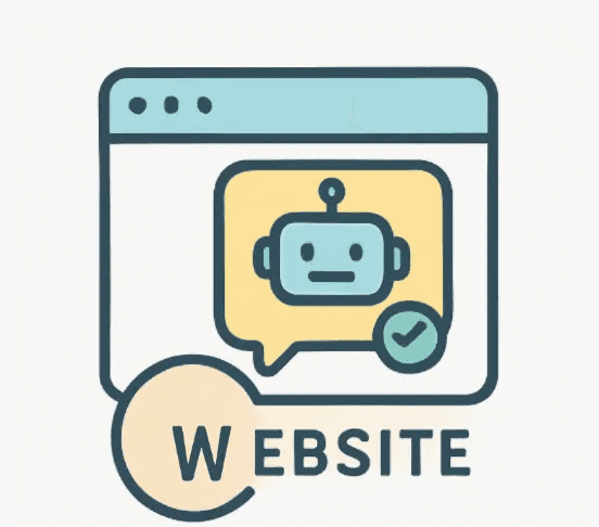 Icône flat design illustrant un chatbot intégré à un site web pour accueillir et guider les utilisateurs