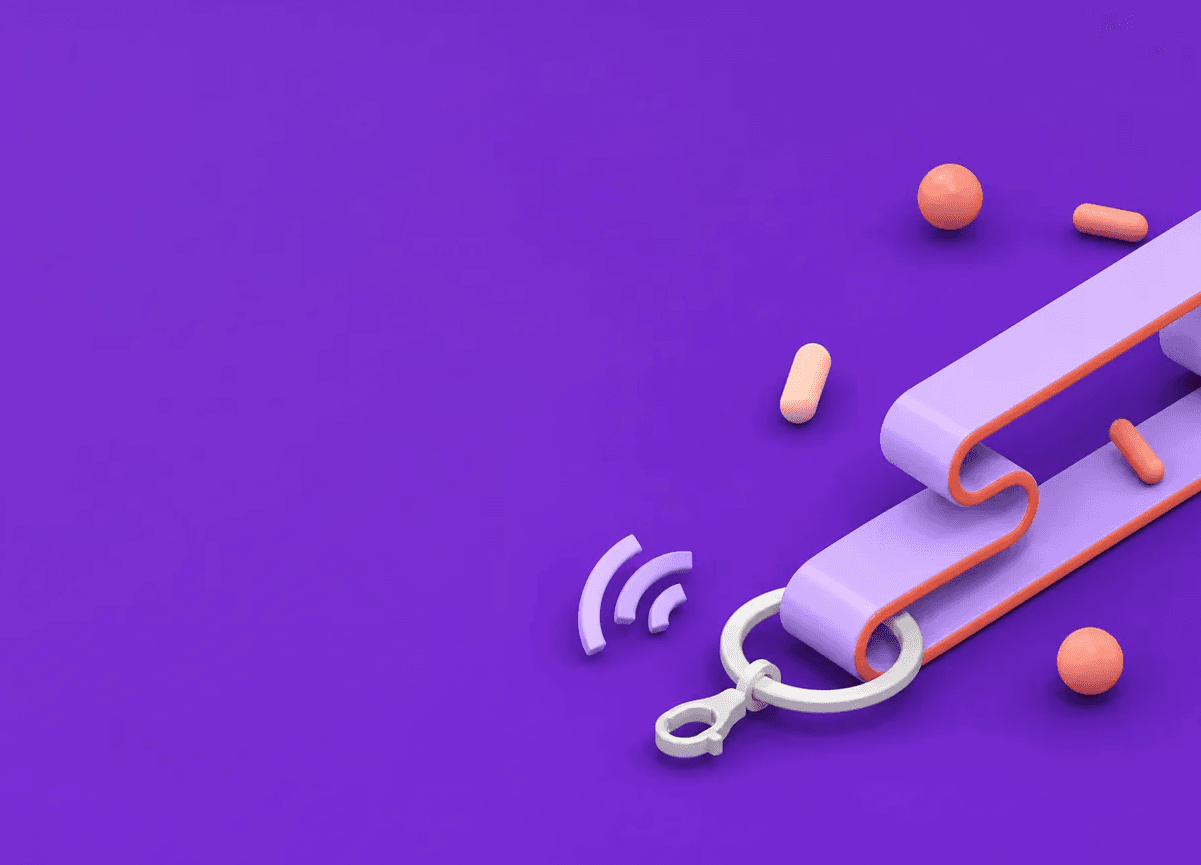 3D illustration of a lanyard with keyring and contactless read signal