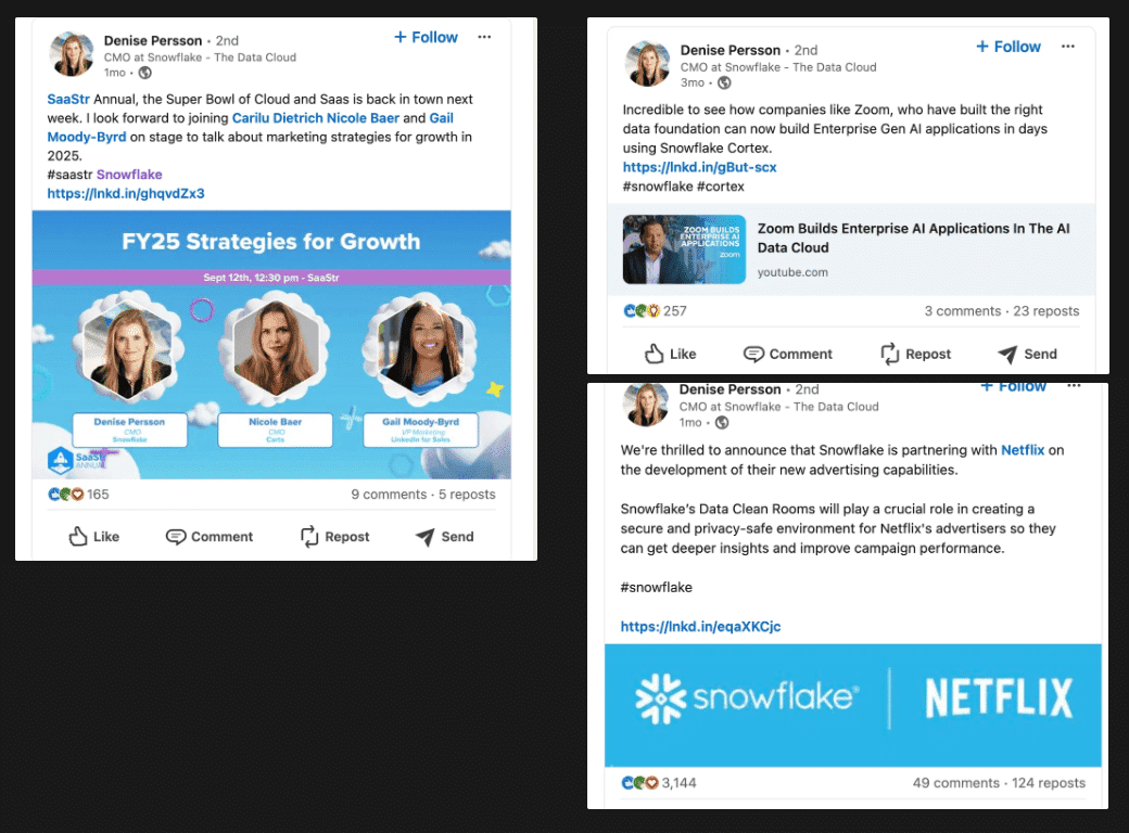 Snowflake Marketing Spotlight: CMO's LinkedIn posts