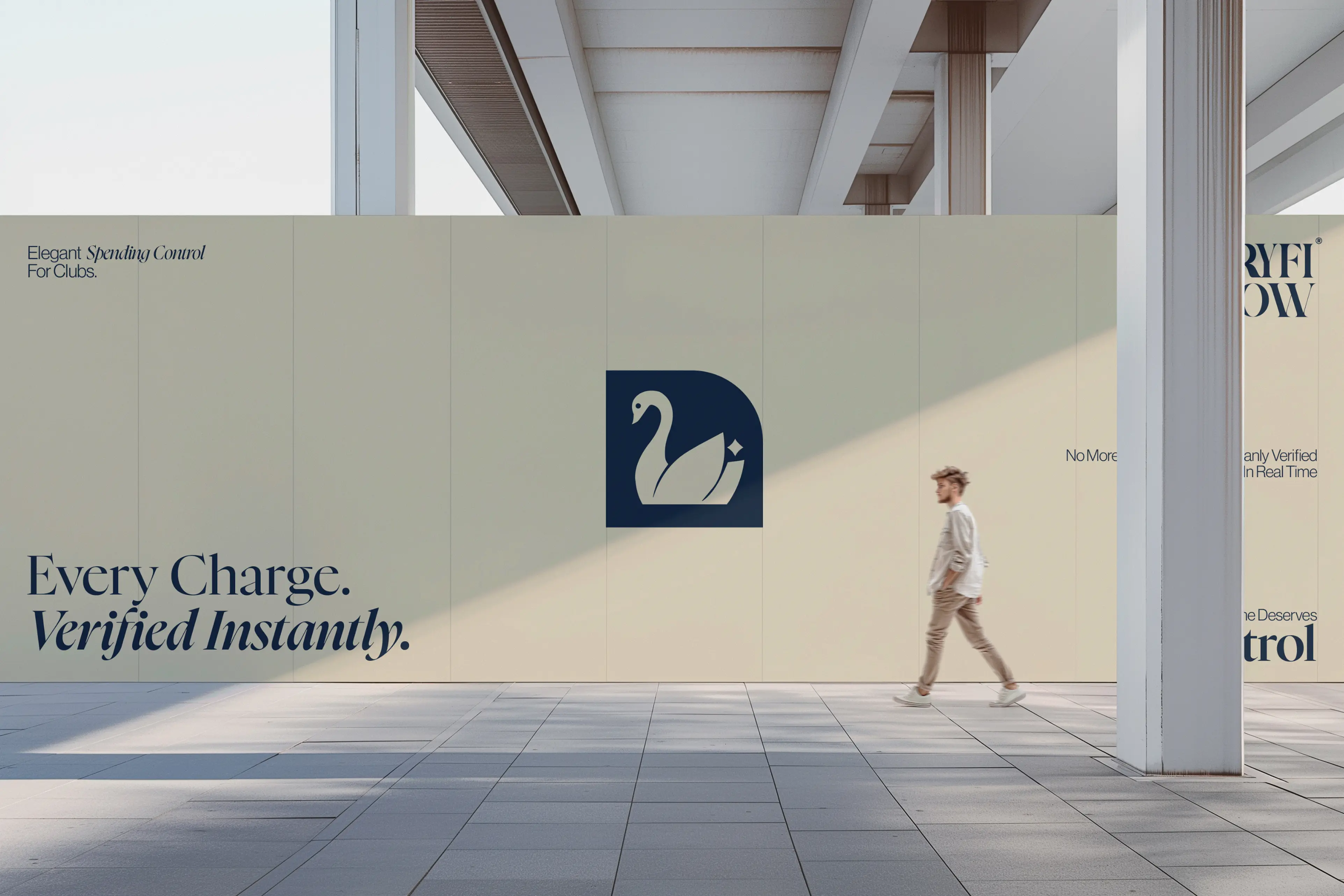 VRYFI NOW brand visual in a street billboard with real-time charge verification messaging