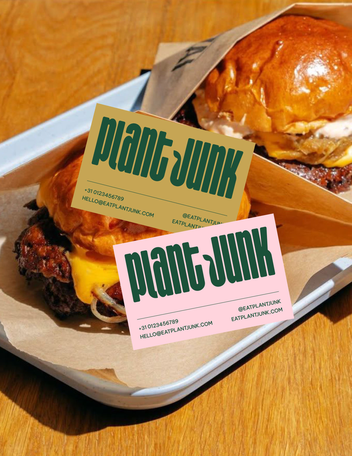 bold and colorful business cards for plant based restaurant