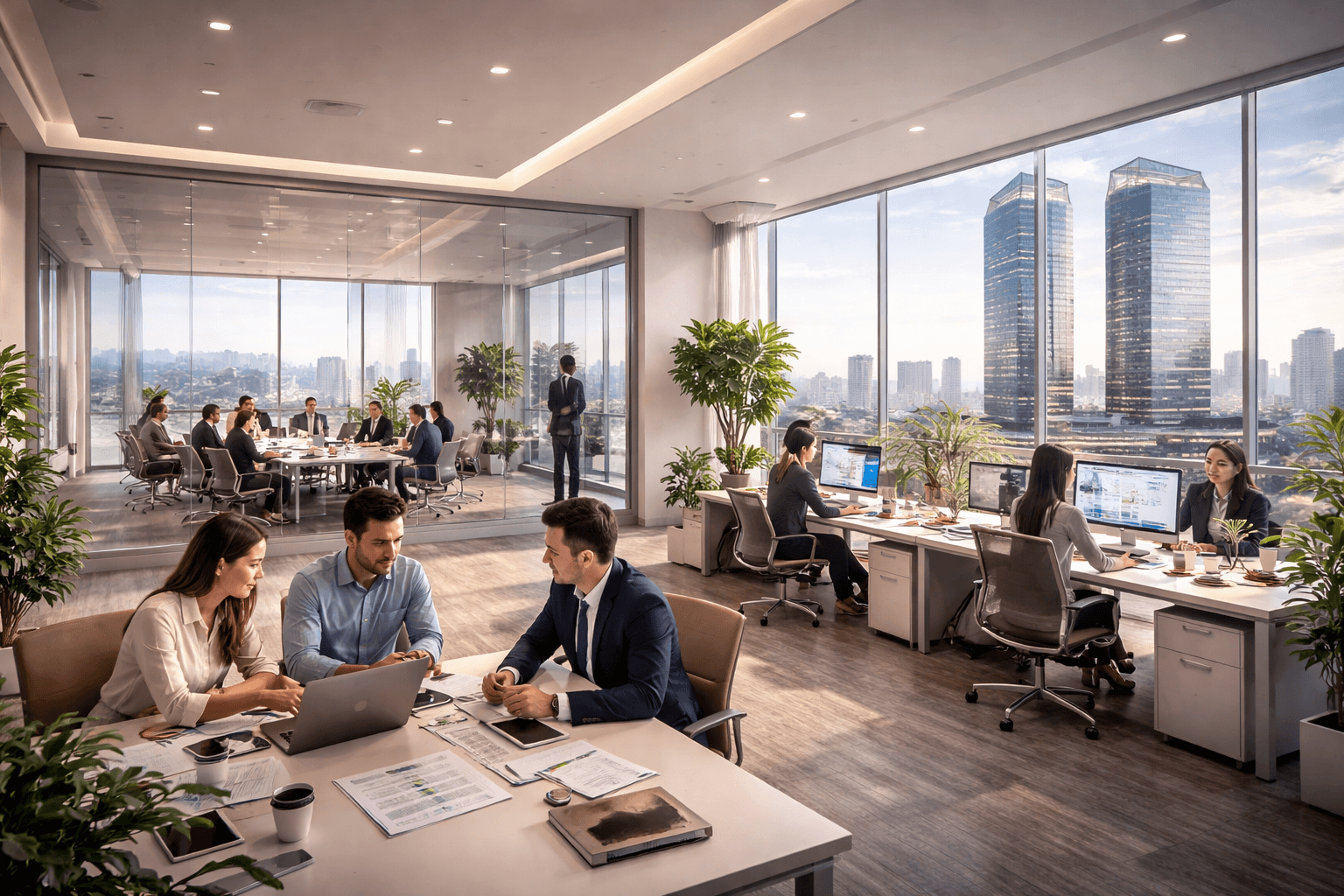 Luxury high-rise office building exterior with reflective glass in Gurgaon