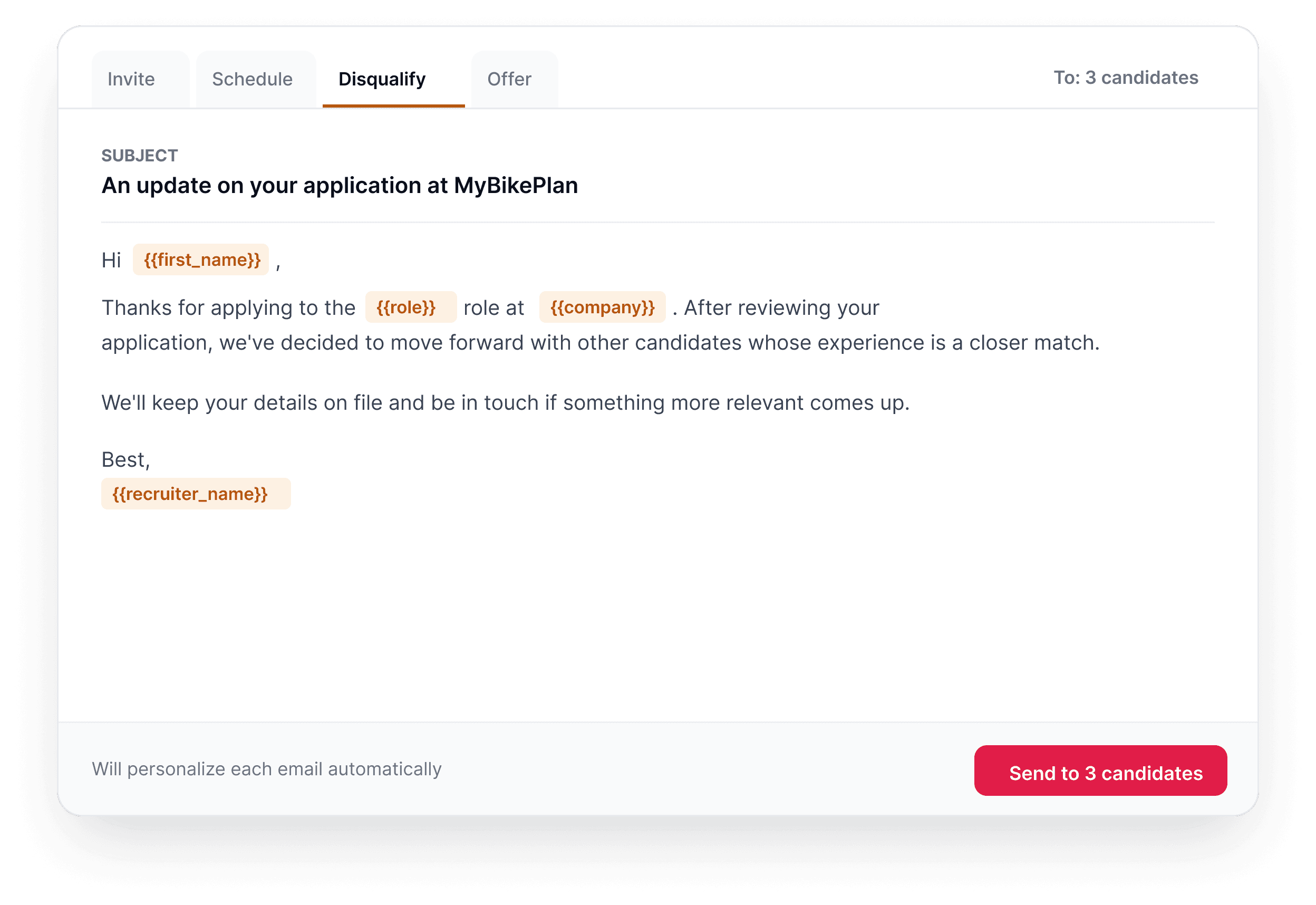 Screenshot showing the email templates