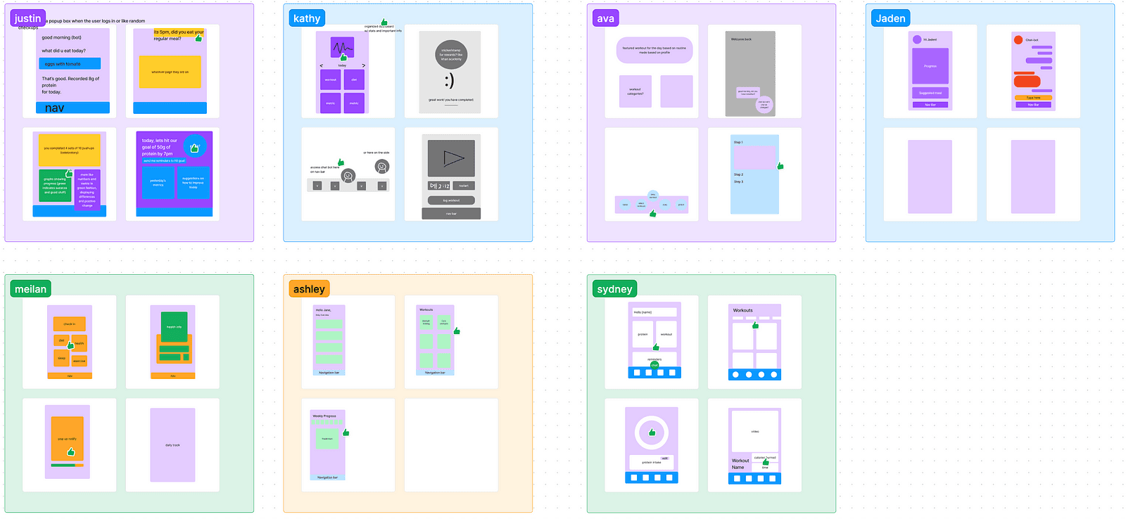 Mobile app screens initial low fidelity designs.