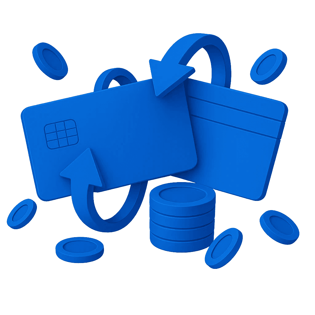 3D blue circular icon with two curved arrows forming a refresh symbol