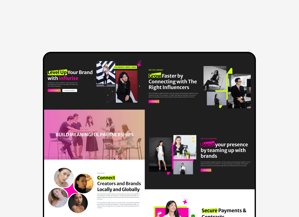 Full digital brand experience and UX design for influencer and brand partnerships.