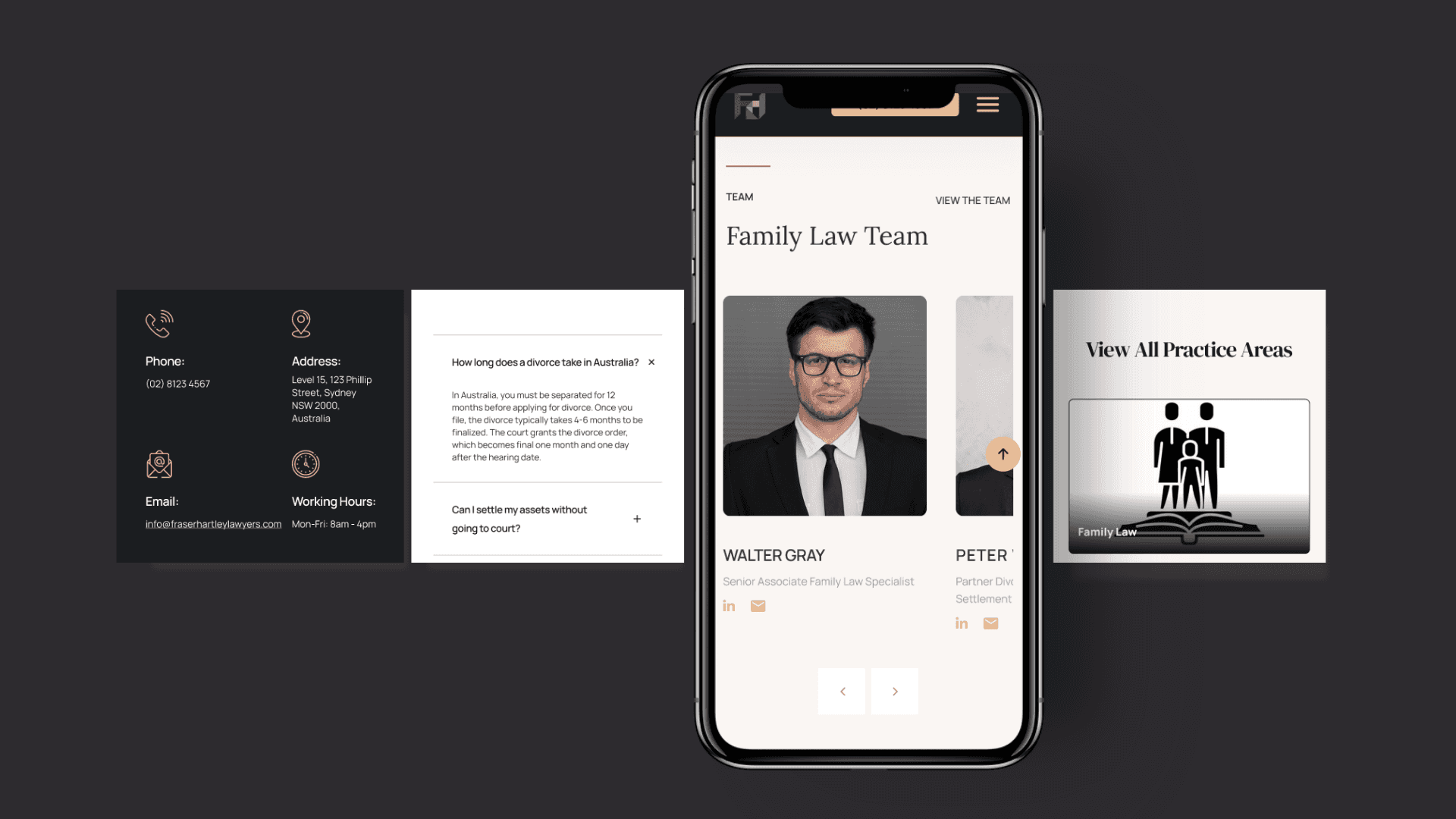 ui ux design for law firm website's mobile version, practice area page