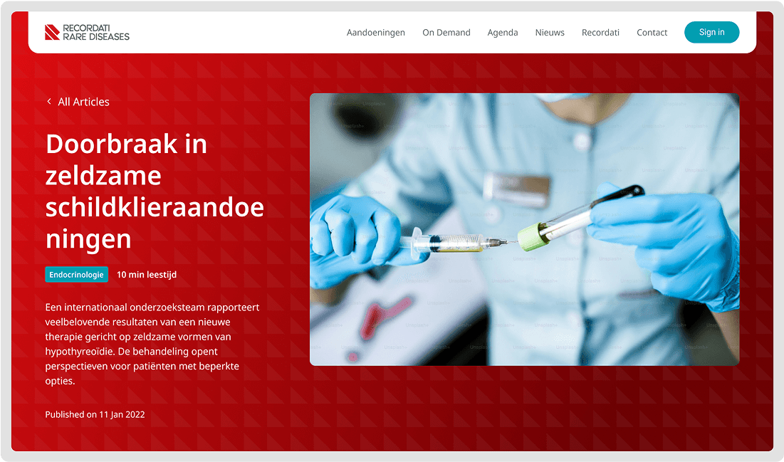 The header includes a brief synopsis, pathology tag, and estimated read time to help users assess relevance.