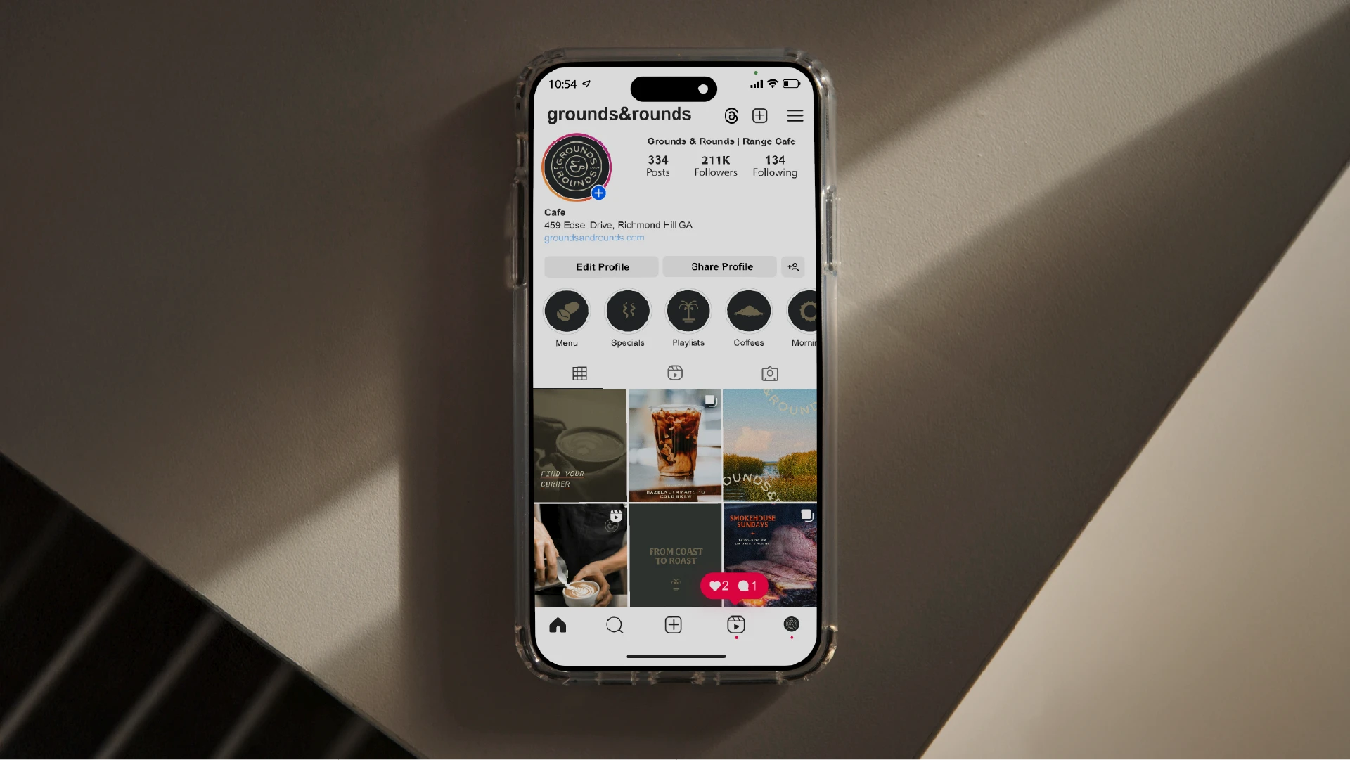 An instagram feed showing various Grounds & Rounds post styles