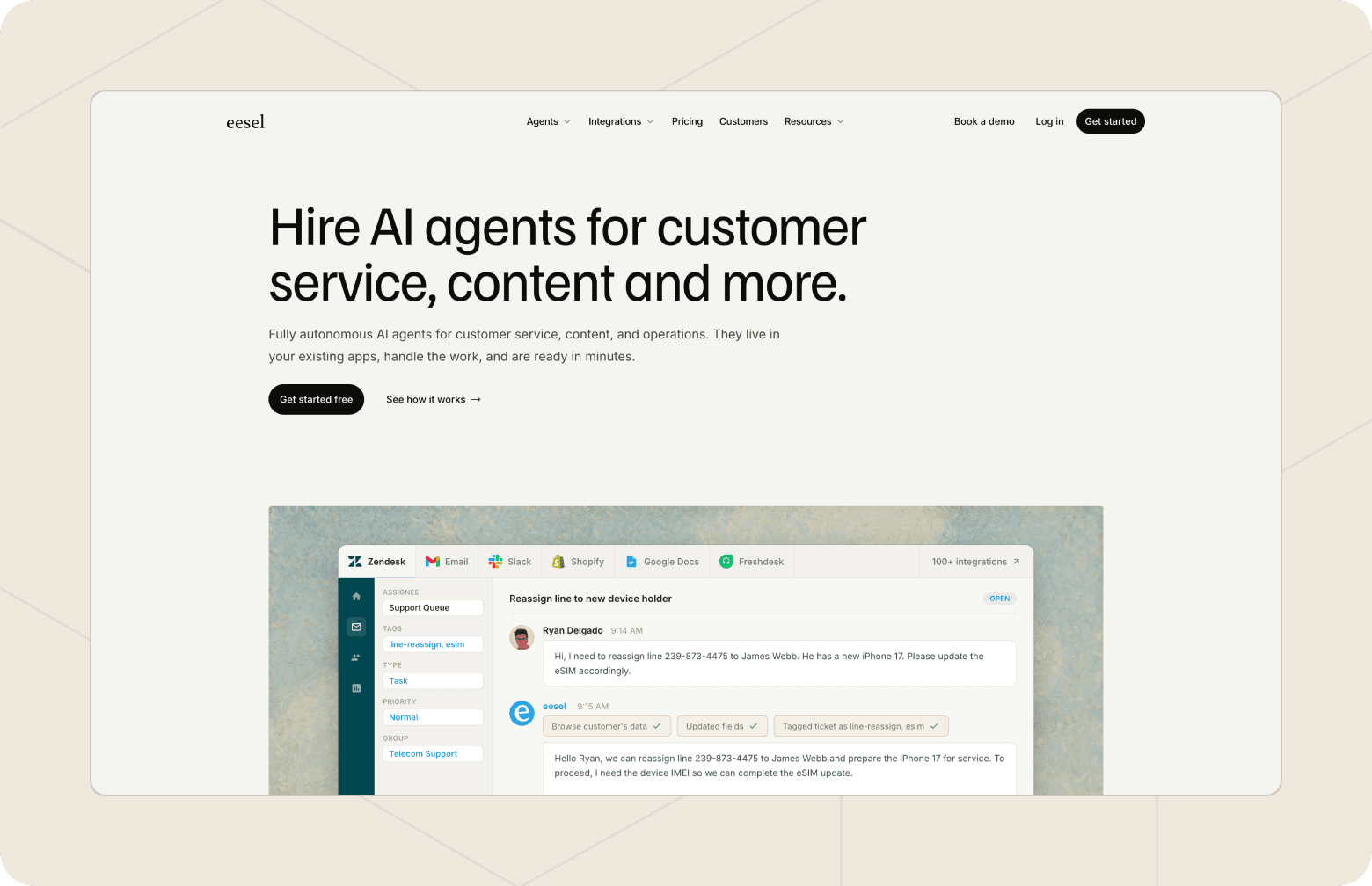 Screenshot of the essel AI homepage.