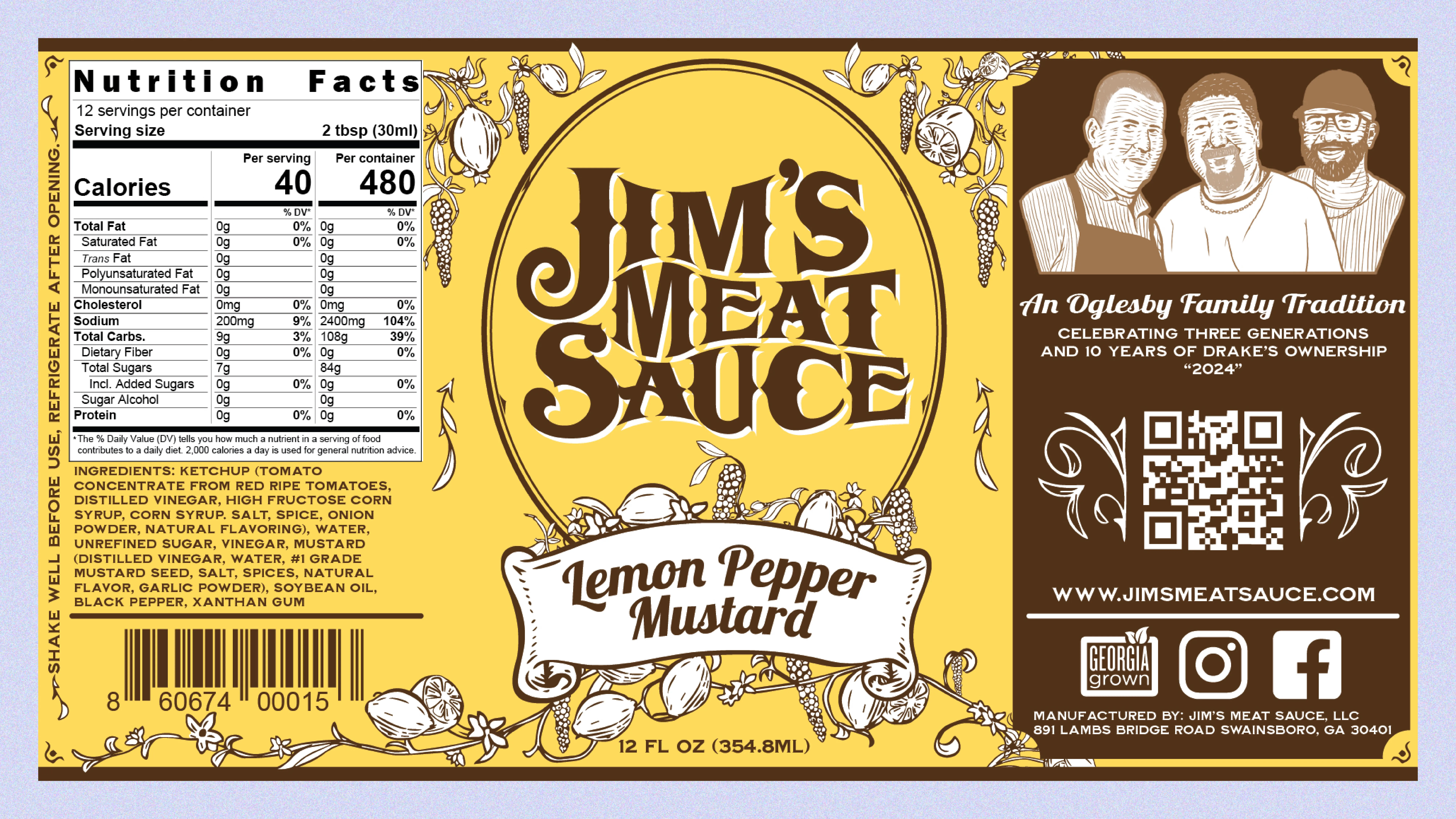 Jim's Meat Sauce lemon pepper label design