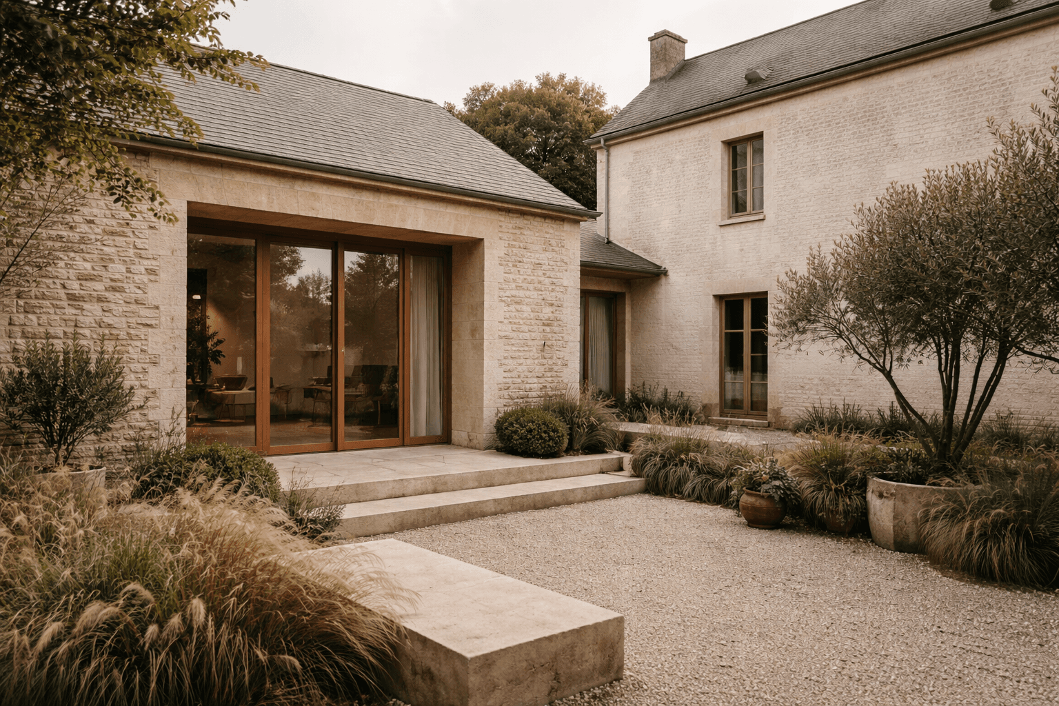 Modern curved staircase with warm ambient lighting