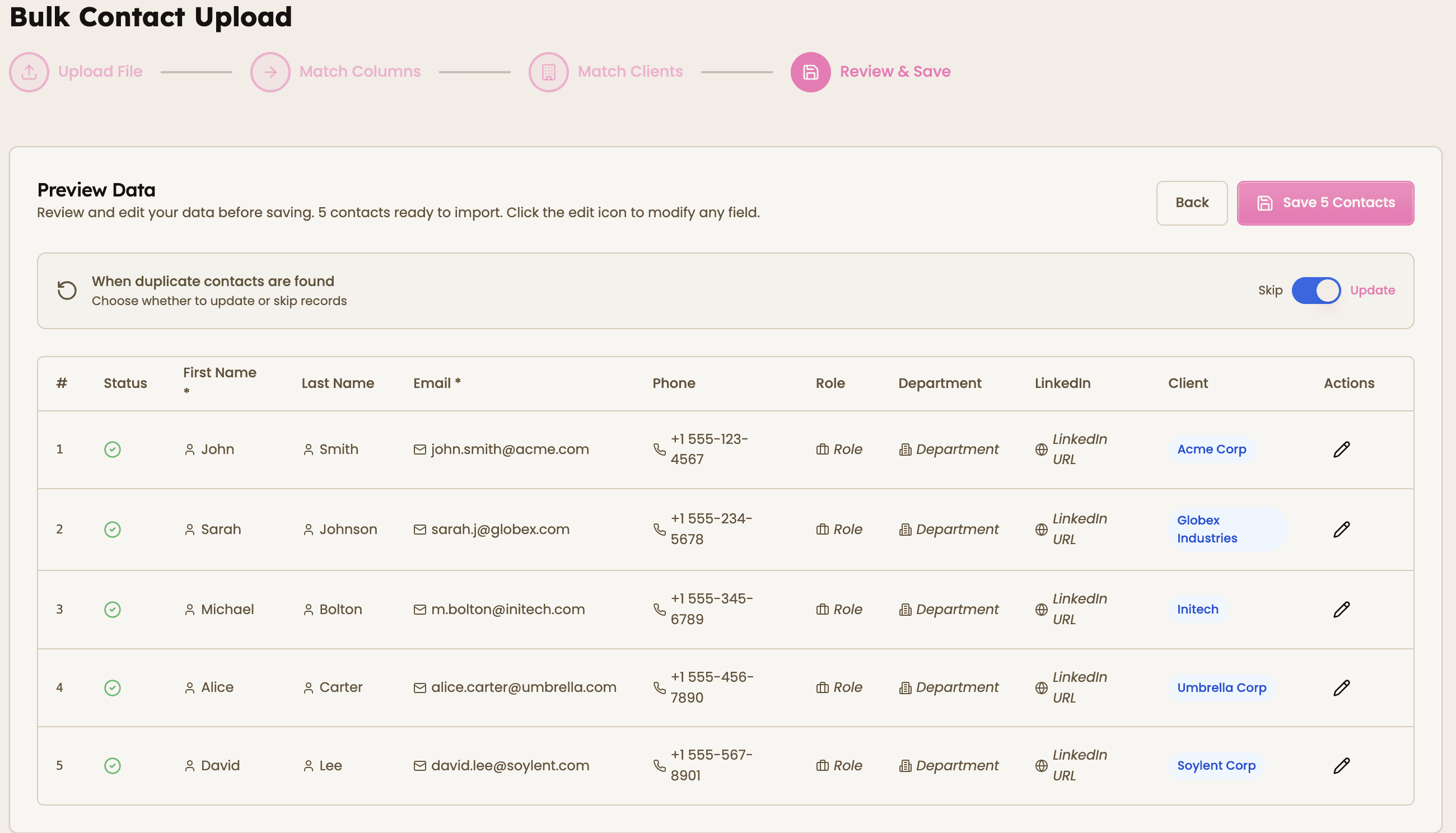 Double-check the data and start import