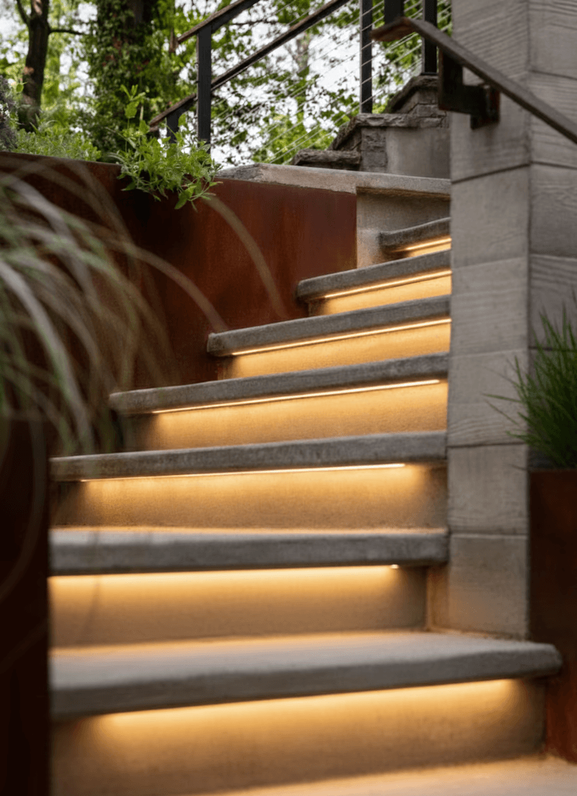 landscape lighting on staircase