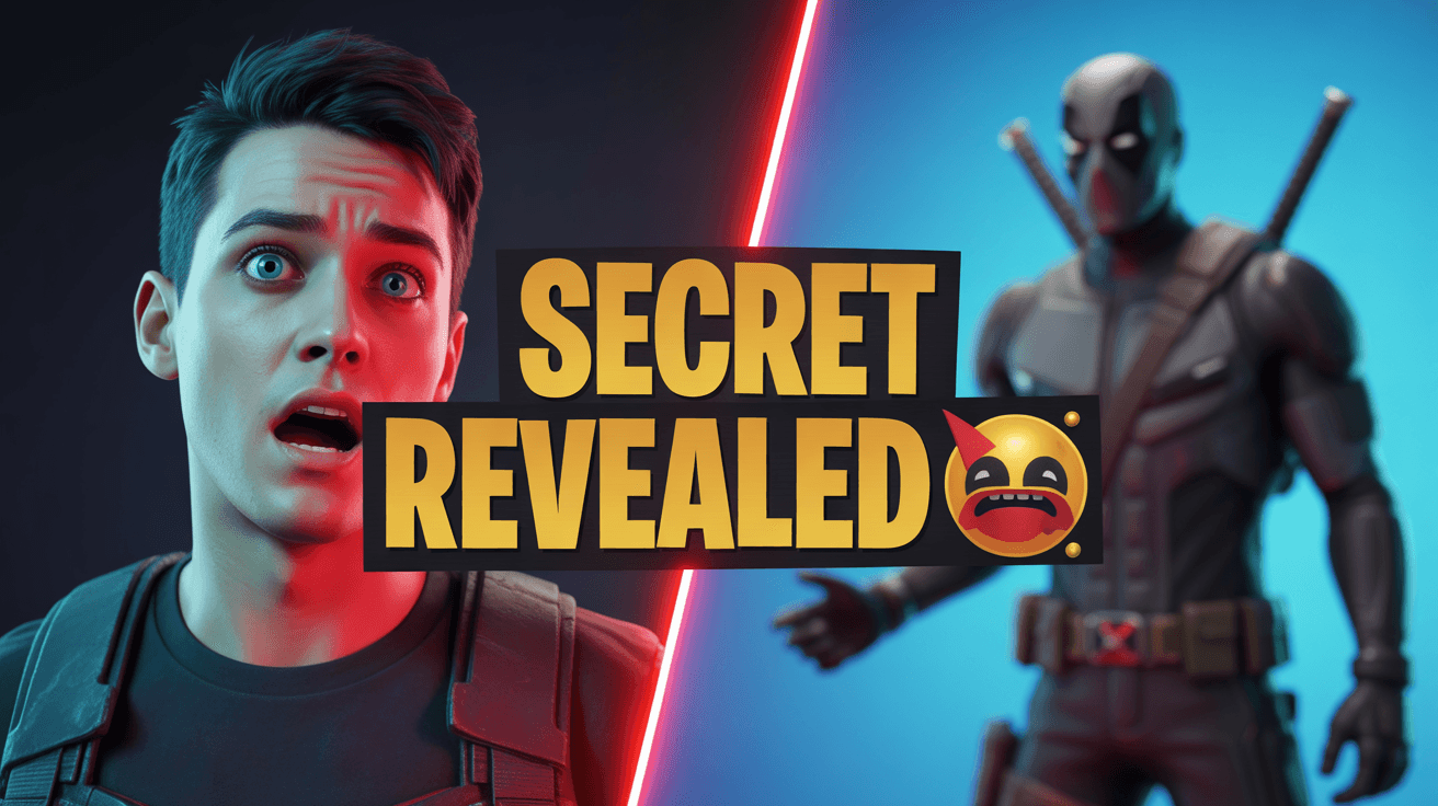 Shocked Fortnite-style character facing hidden figure with SECRET REVEALED text