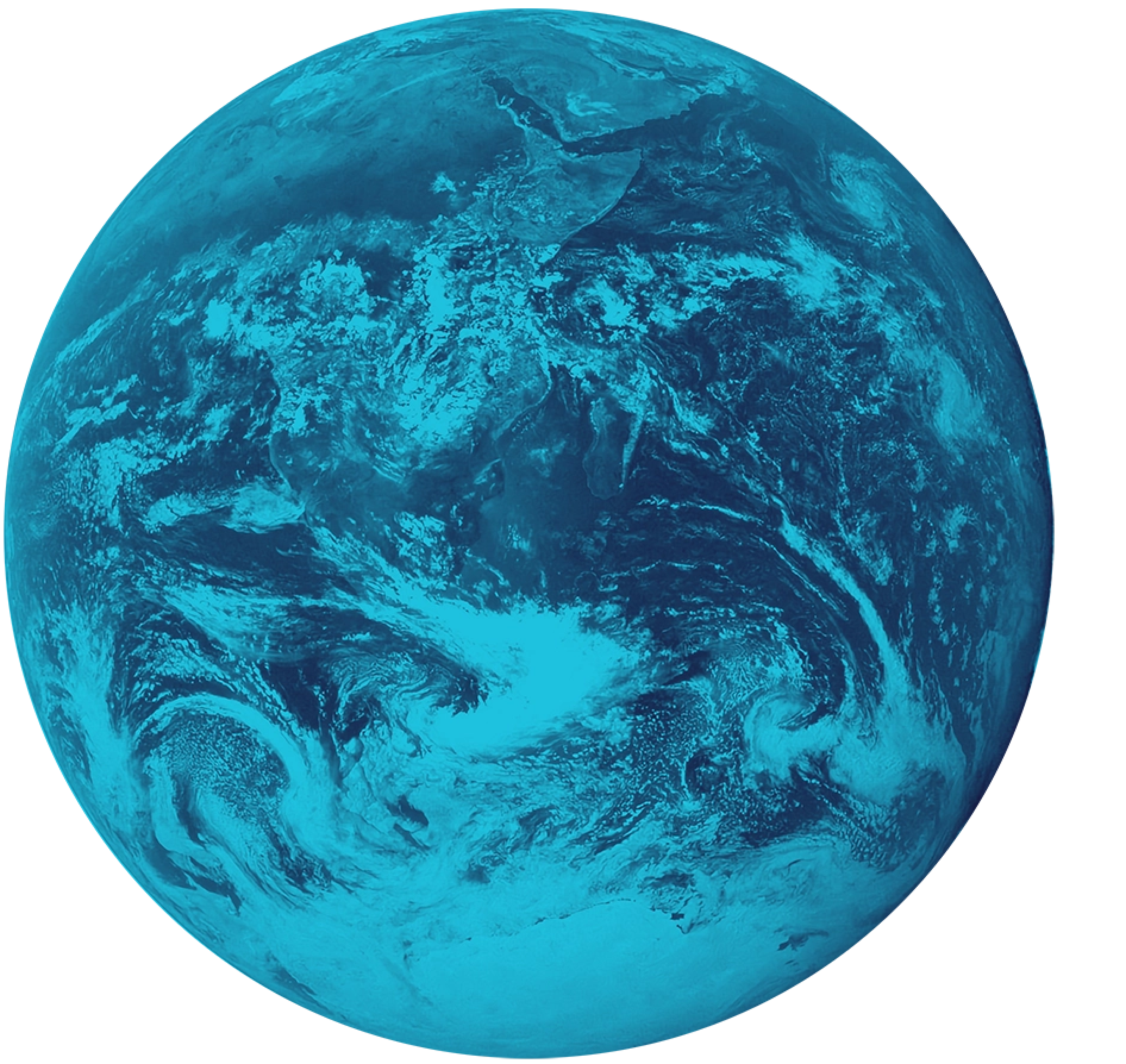 A blue Earth is depicted against a plain white background, highlighting the planet's shape and features.