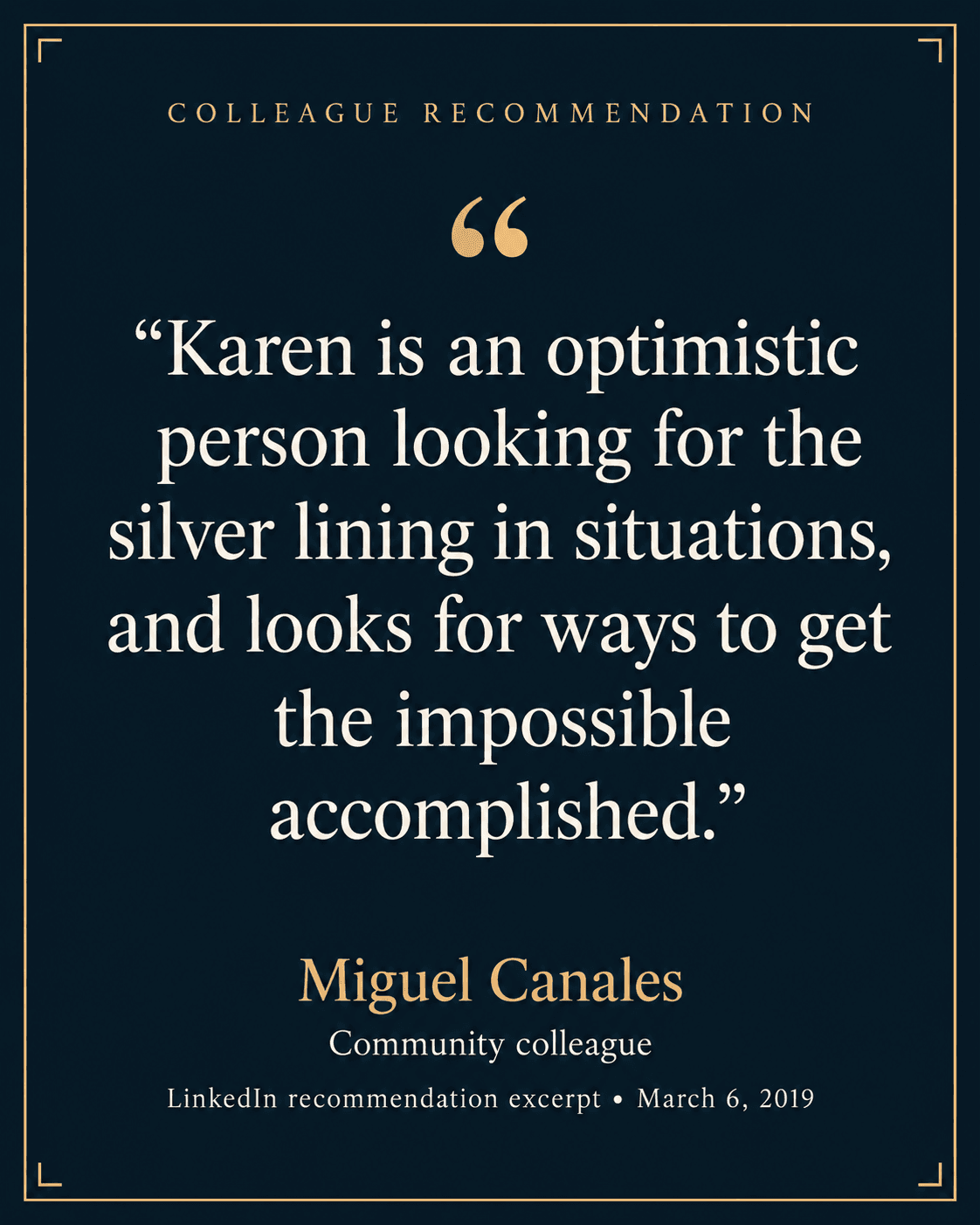 Professional recommendation for Karen Marie Bacolod