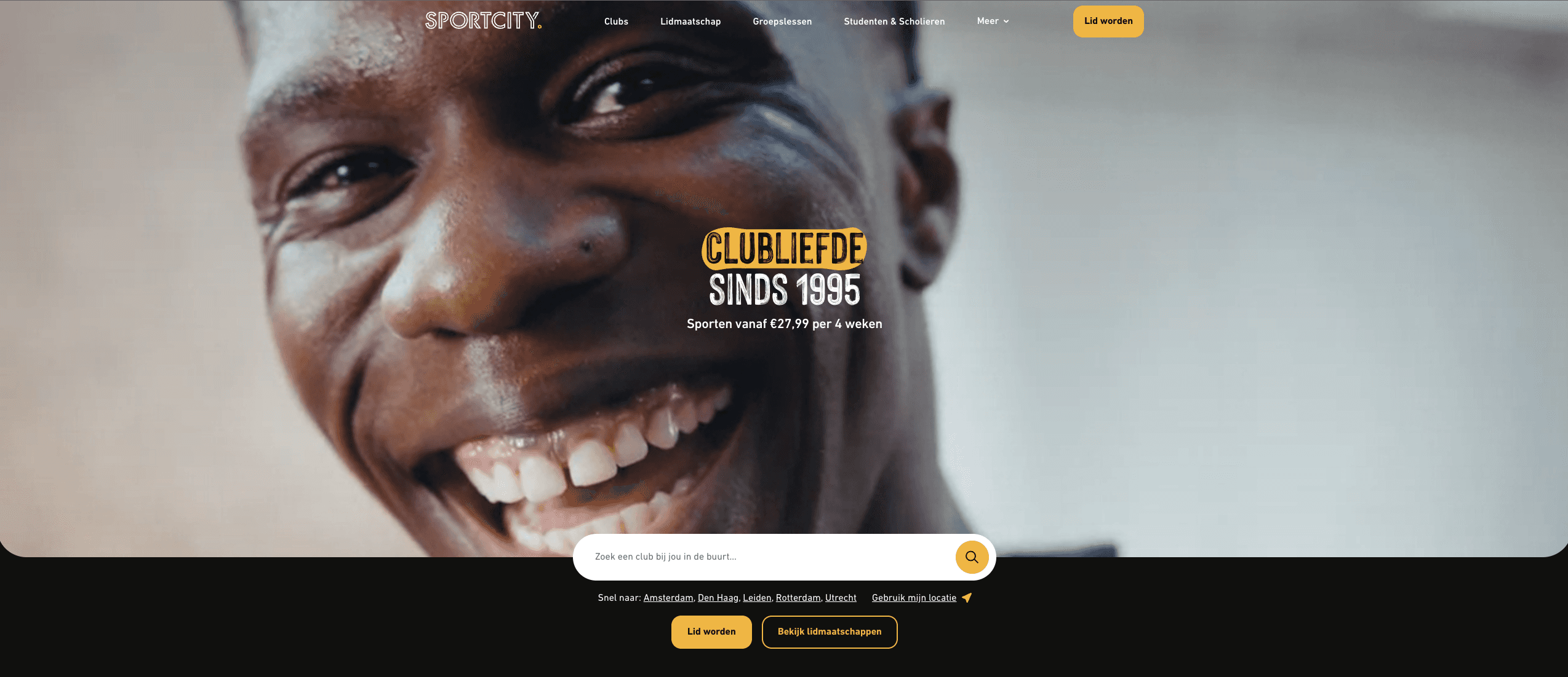 Sportcity screenshot landingspagina