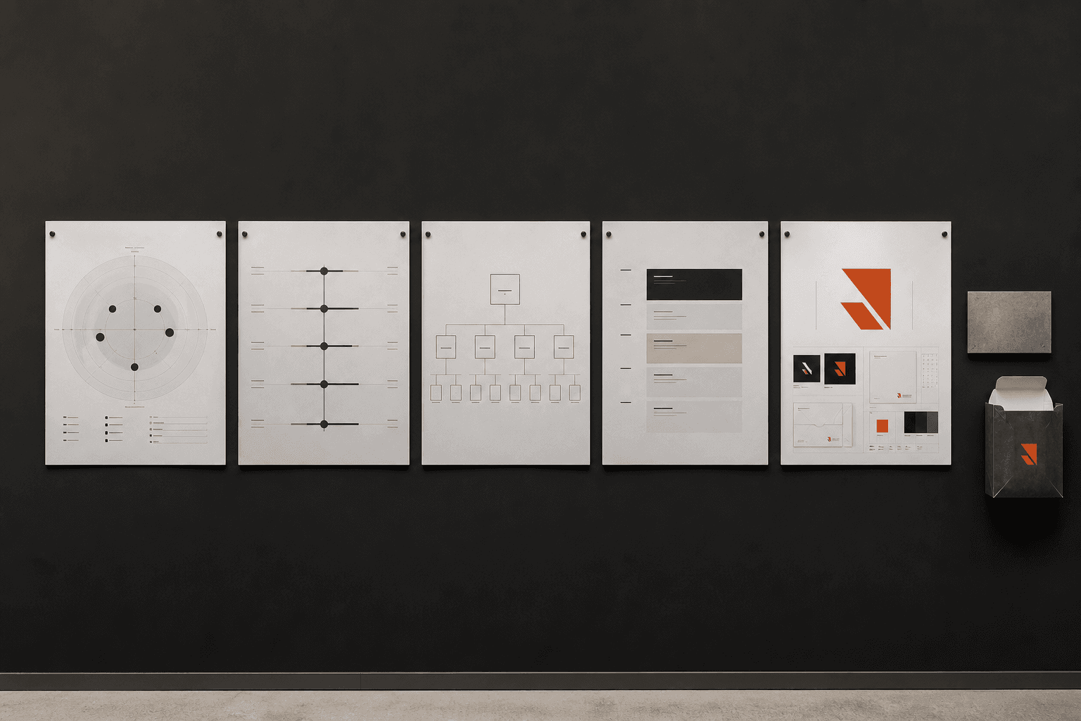 Brand strategy presentation moving from audience and positioning to a new identity system