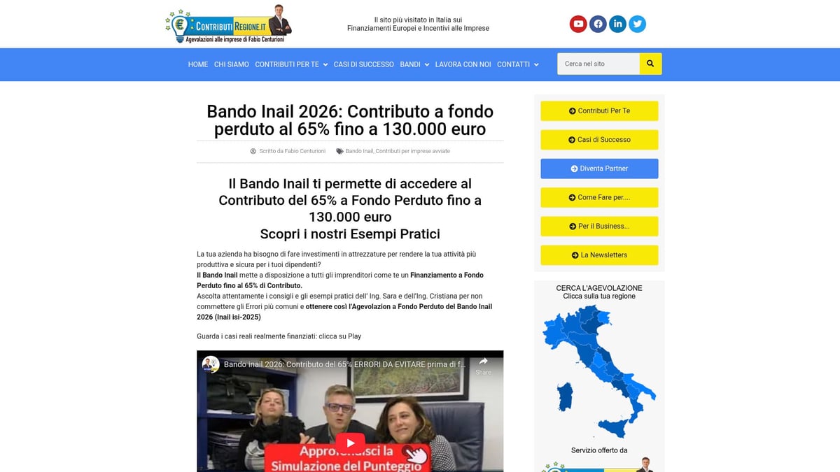 7 Opportunità Di Finanziamenti Emilia Romagna 2026 Da Scoprire - Bando INAIL 2026 – 65% Fondo Perduto per Sicurezza e Macchinari