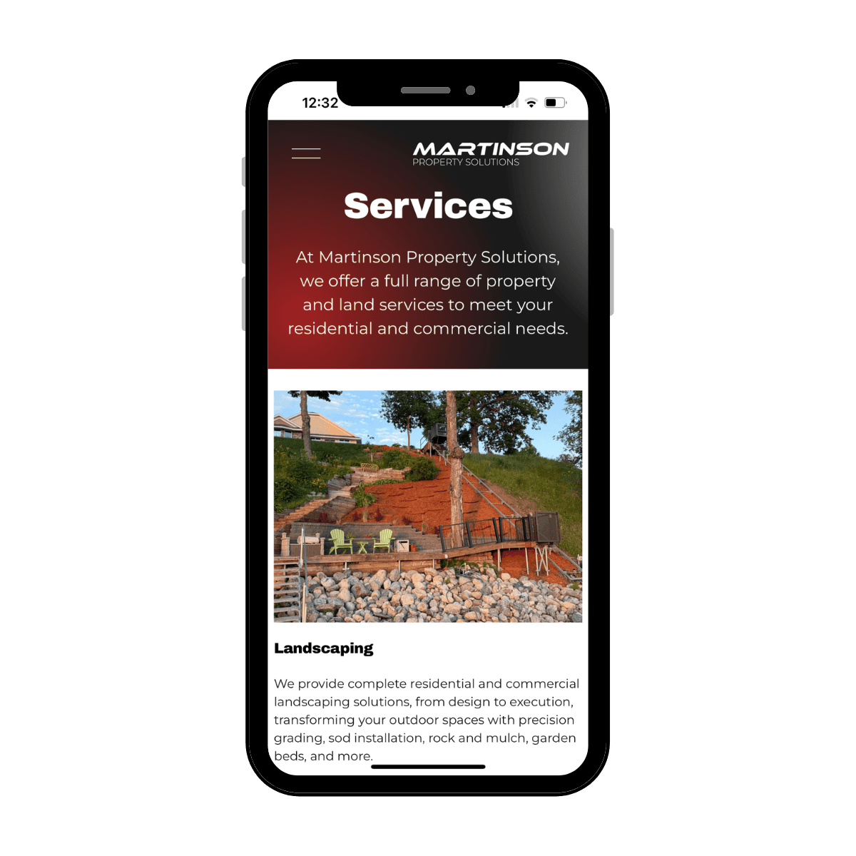 Mobile view of Martinson property solutions website