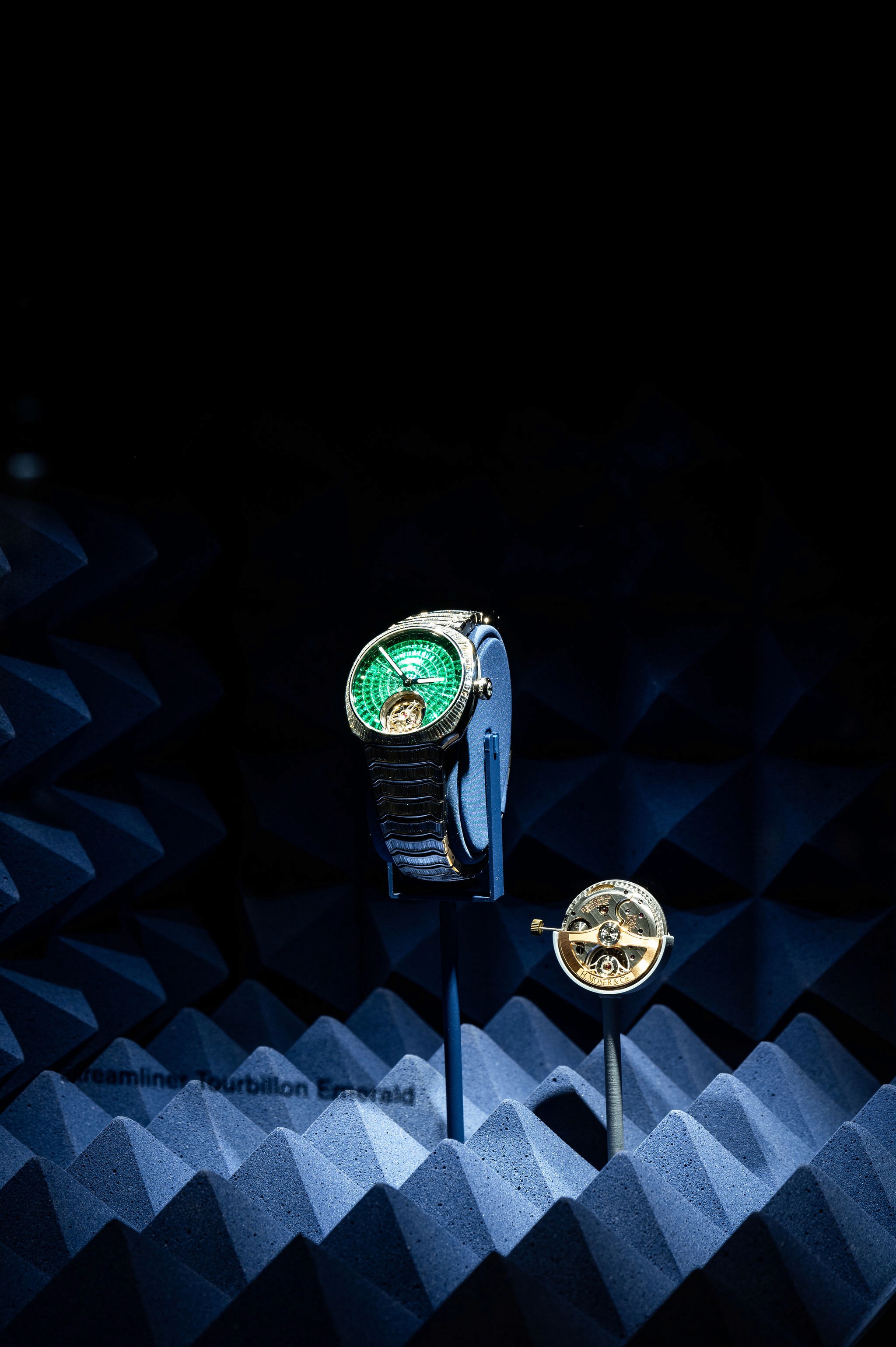 Exterior showcase product of the H. Moser & Cie design retail and creative  concept booth for the Watches and Wonders fair 2024 