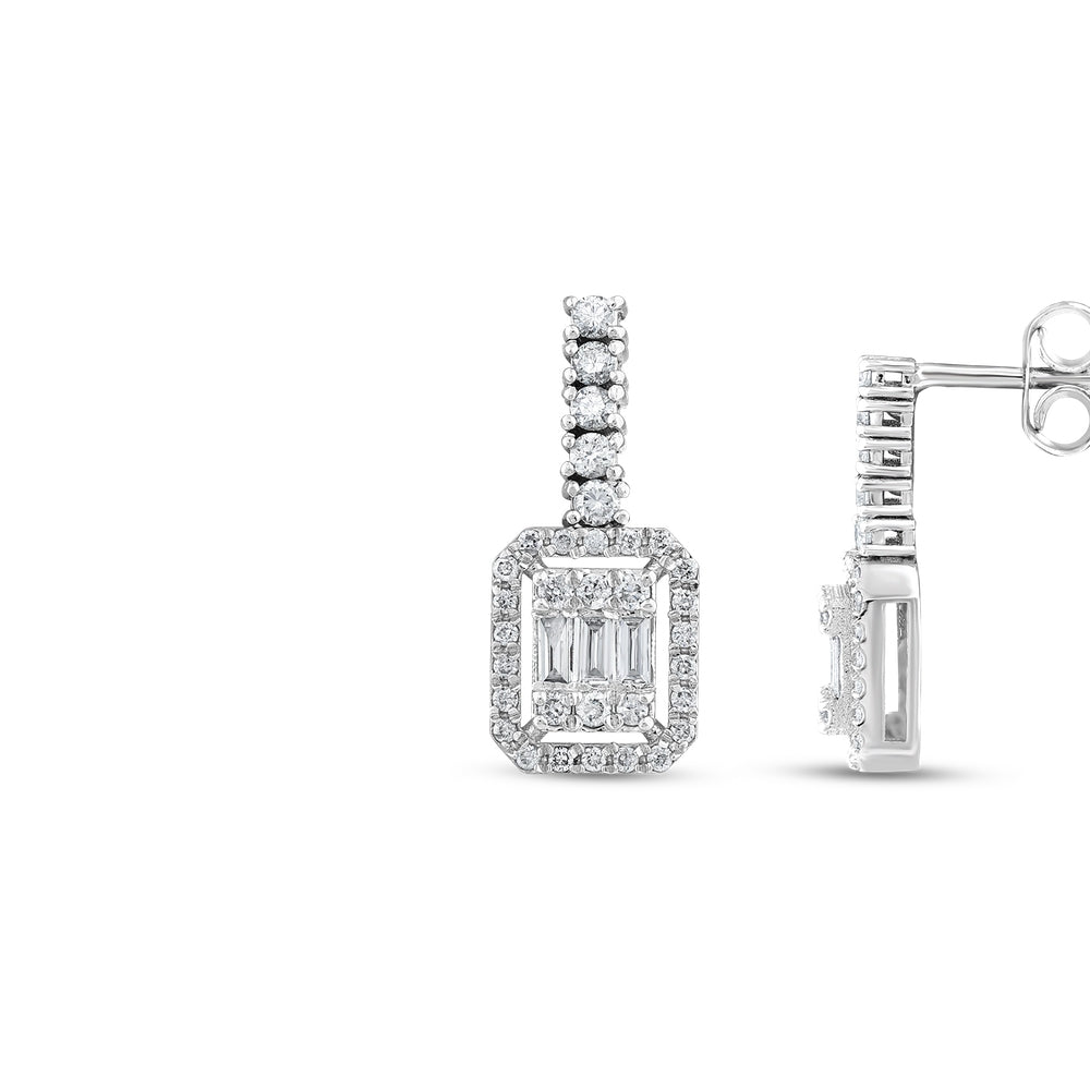 Assos 0.39 Karat Baget Pırlanta 14 Ayar Beyaz Altın Küpe