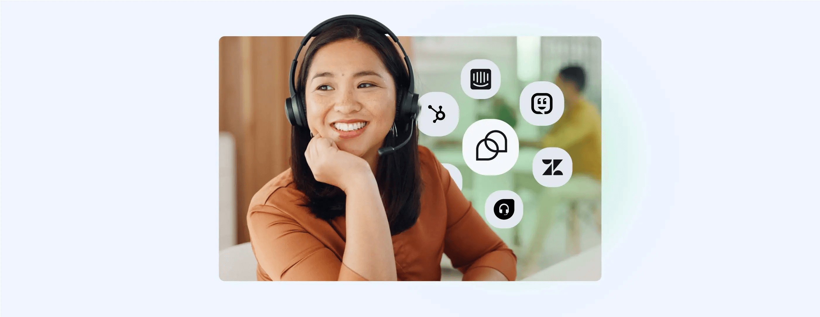 Customer service agent with software icons - Ada Competitors
