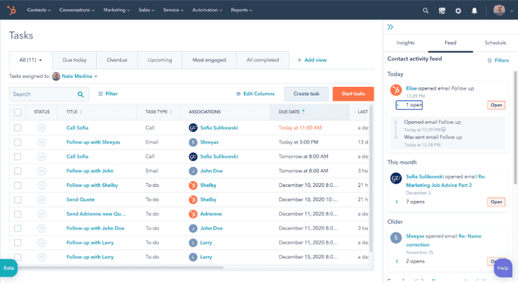 Hubspot task management software