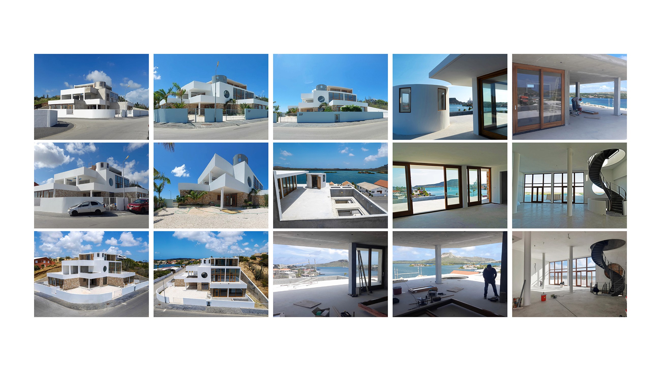 Photo collage with images of the construction phases of this villa