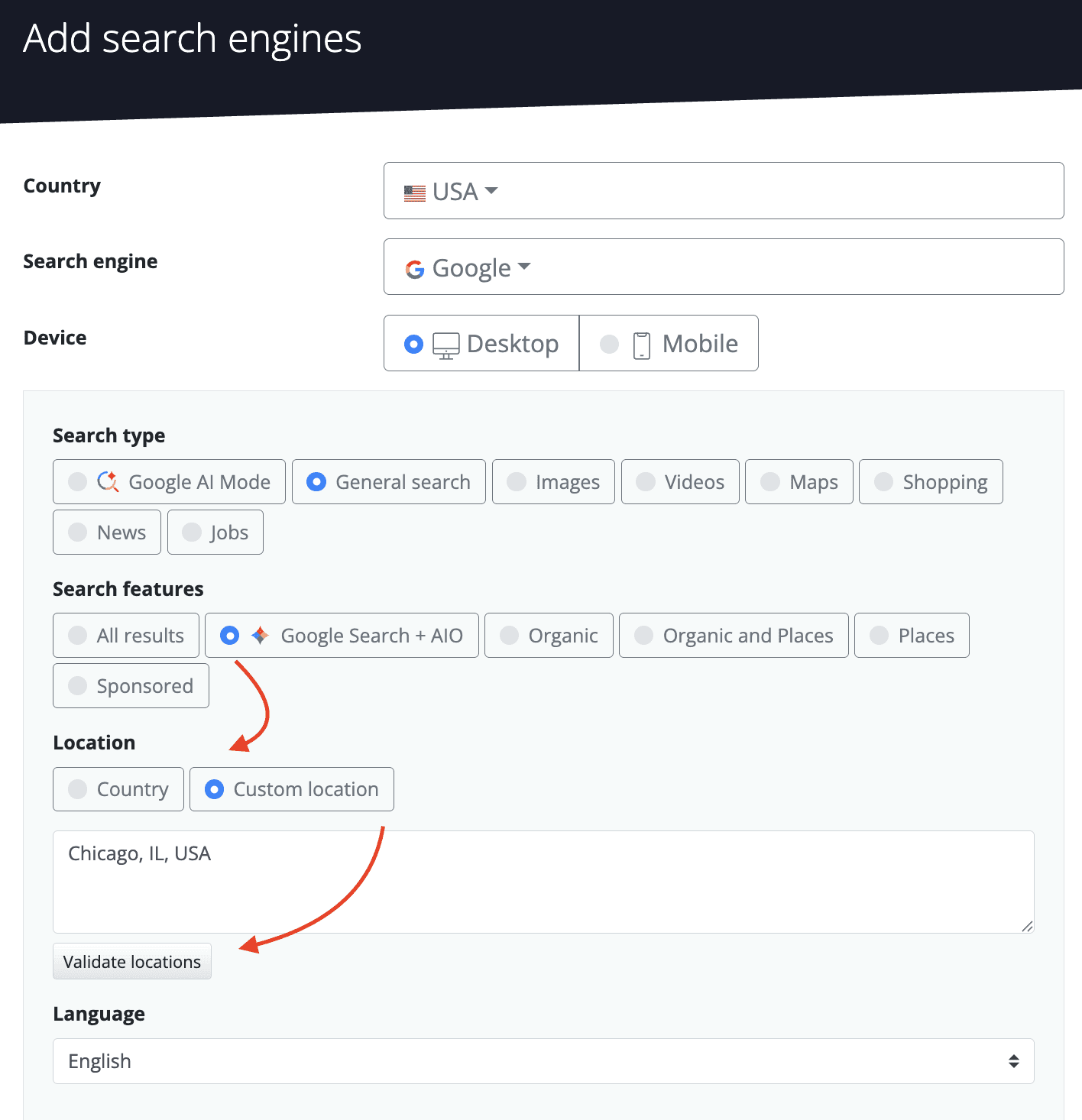 Google AIO Custom Location Tracking