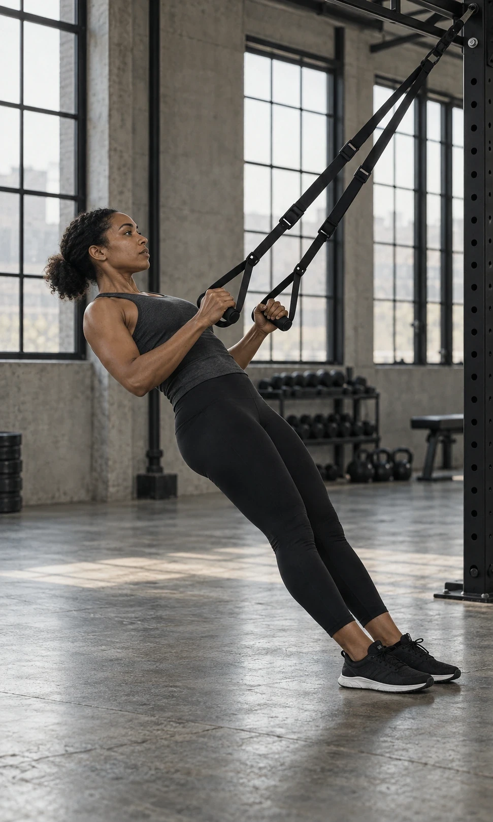 Woman performing a suspension row
