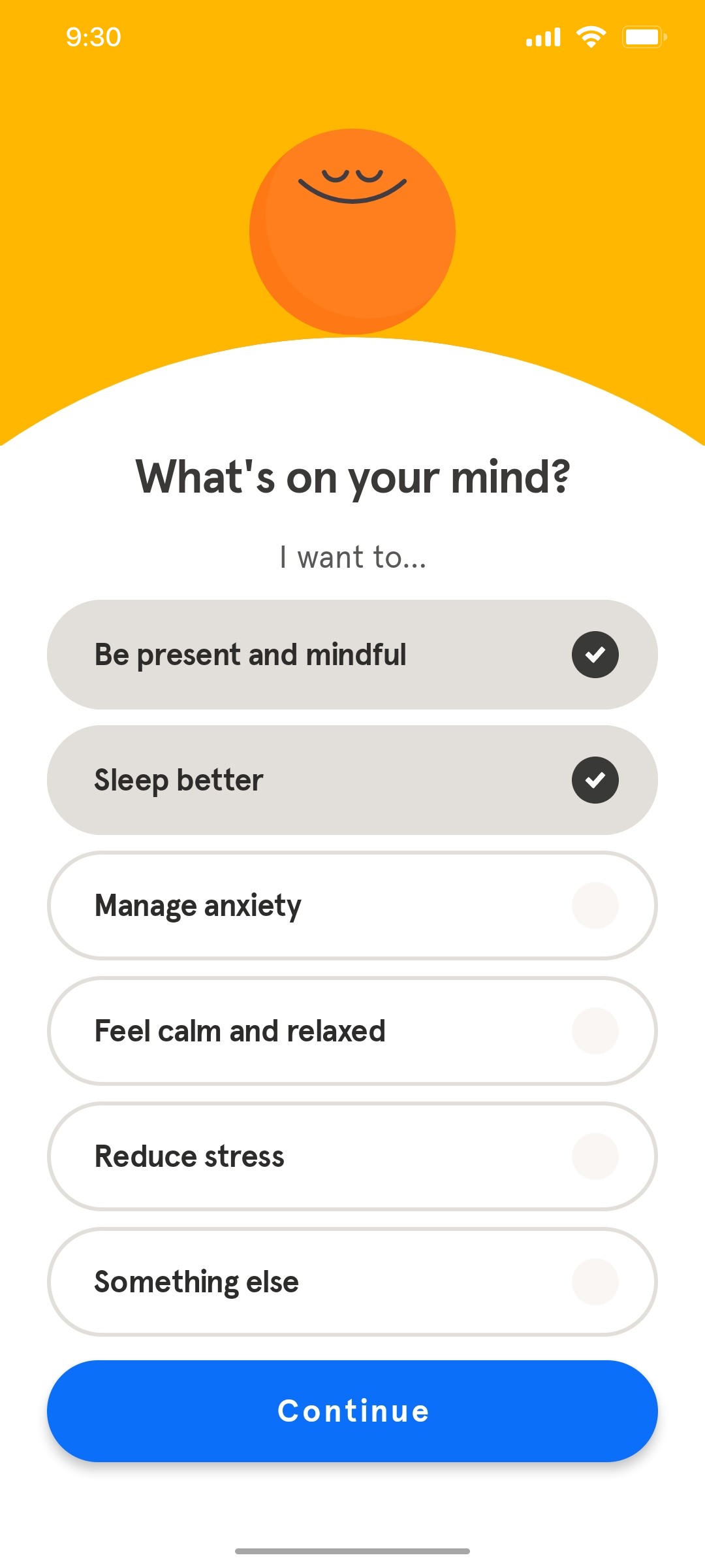 Headspace Whats in your mind selected screen