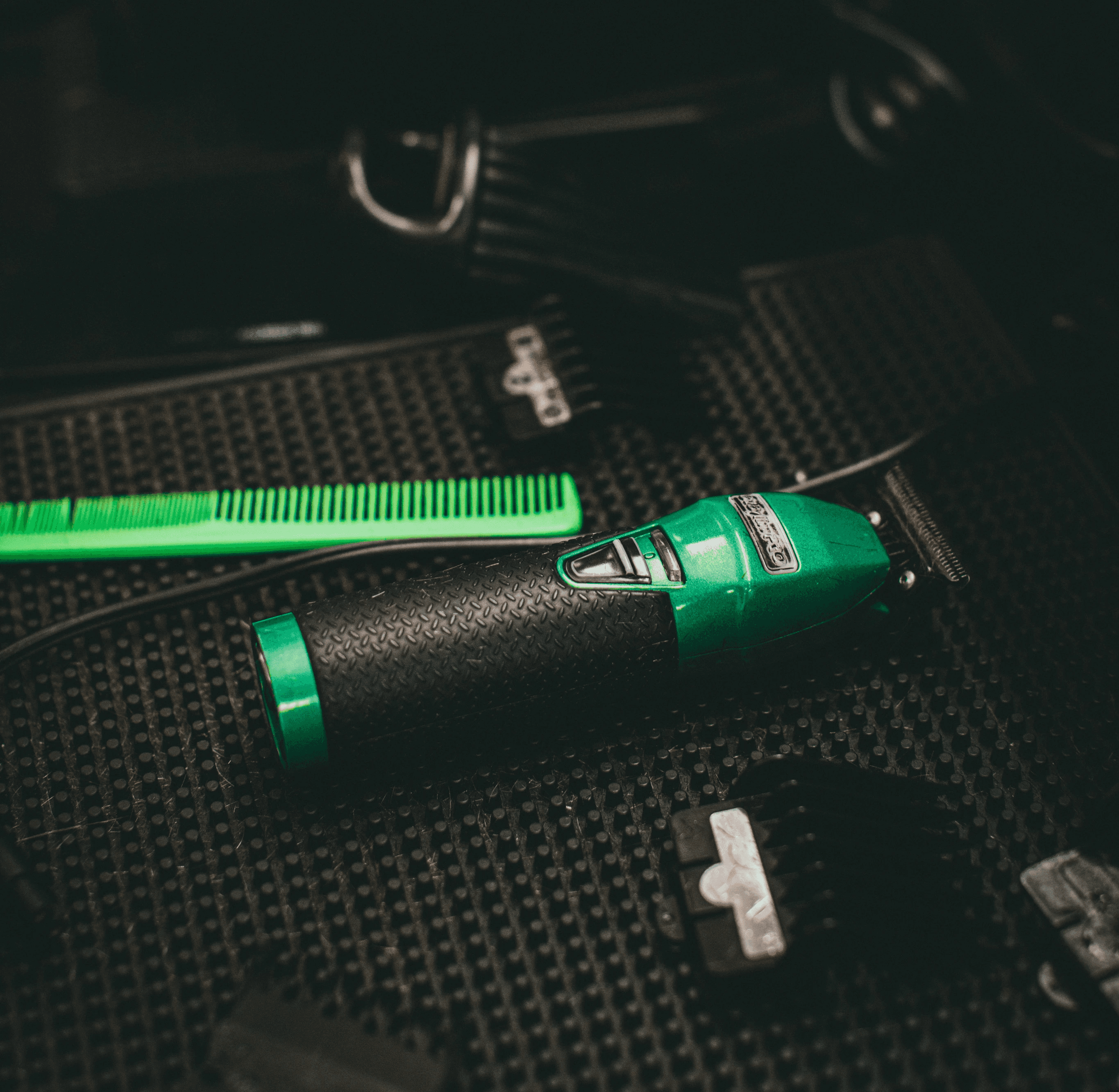 beauty products on a green background