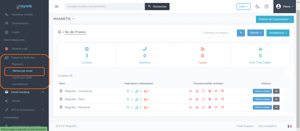 Interface configuration alertes Magnétis