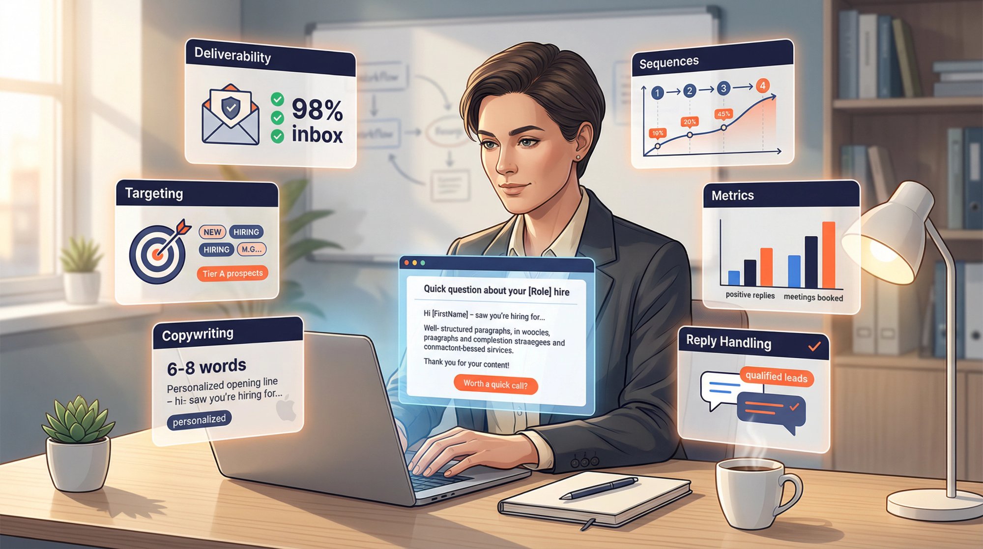 Confident recruiter ready to launch systematic cold email outreach with proven strategies