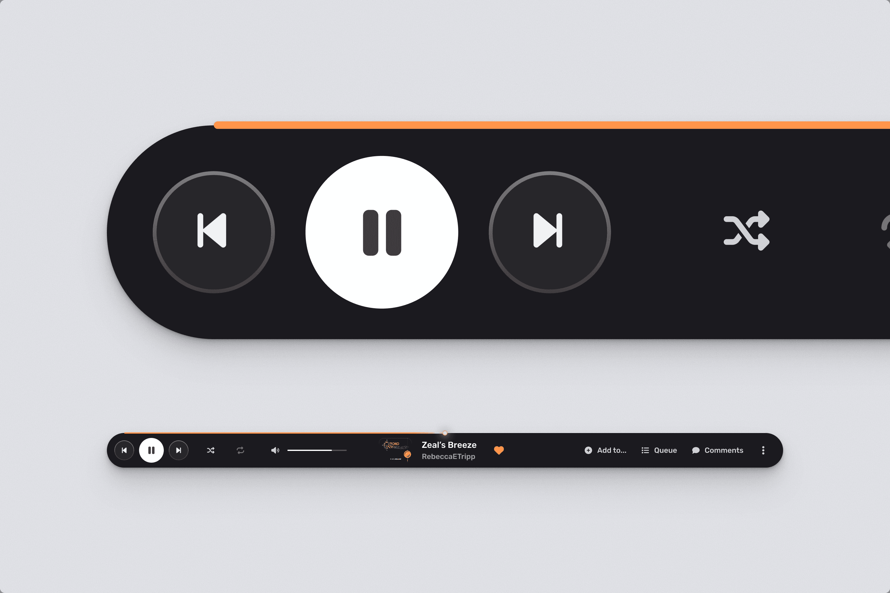 Detail of the global music player component for OC ReMix.