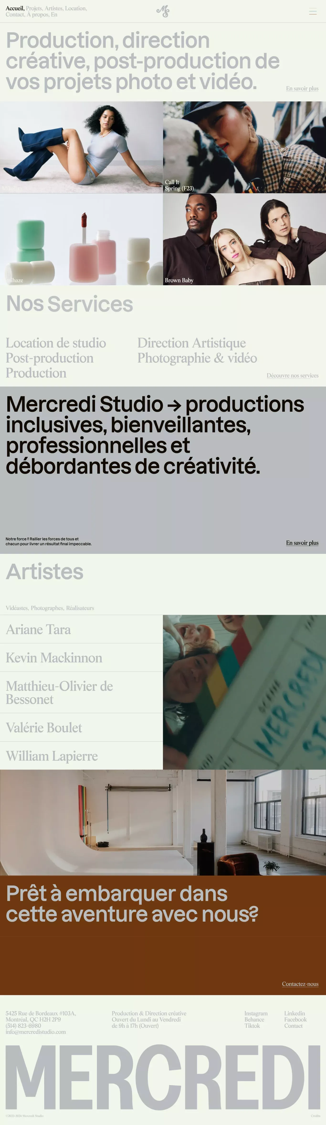 Mercredi Studio portfolio page screenshot showcasing Photography design