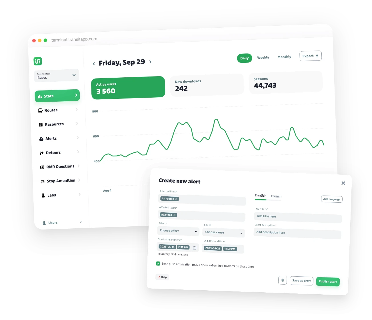 Inform your riders with Transit app