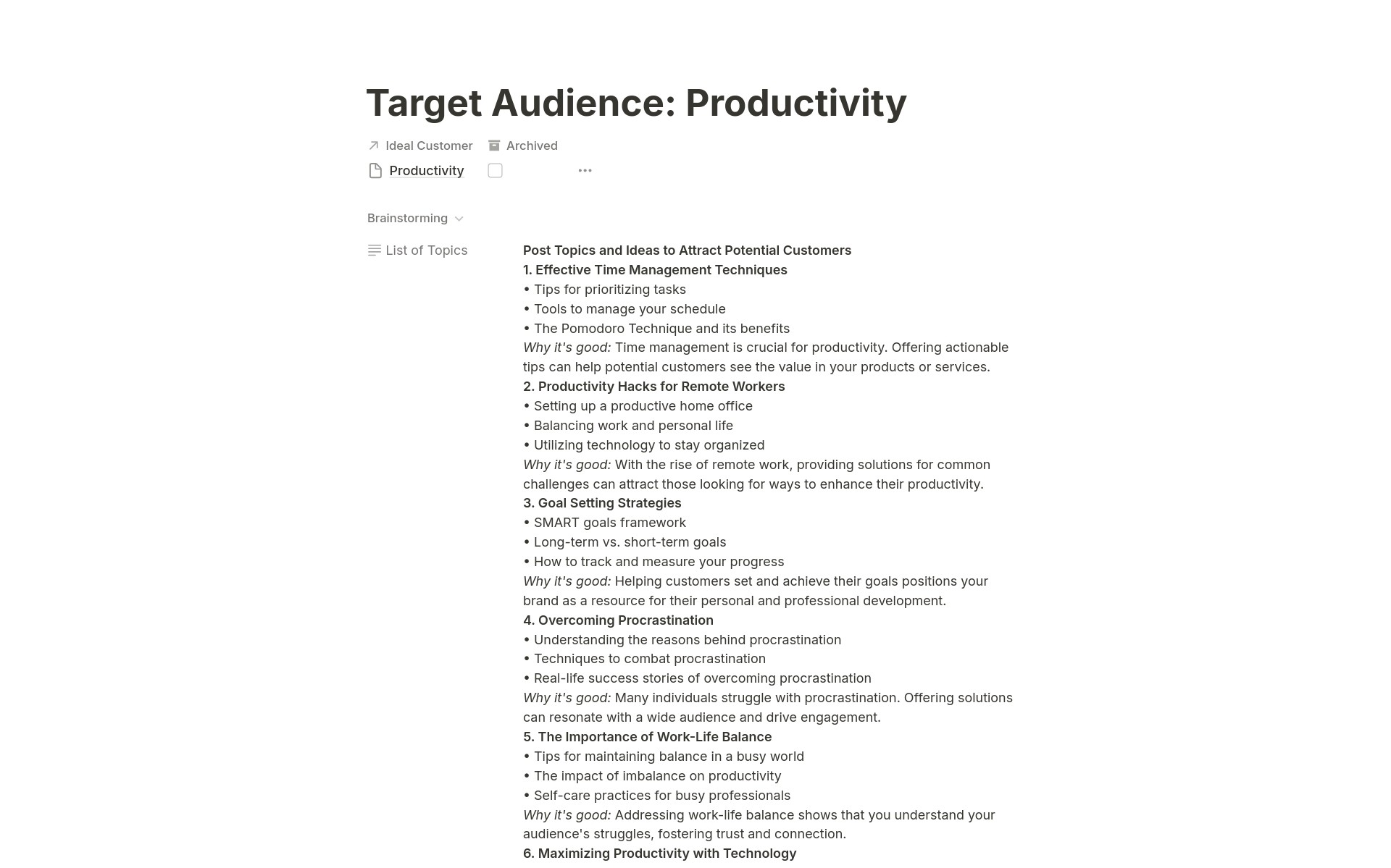 Target Audience Screenshot