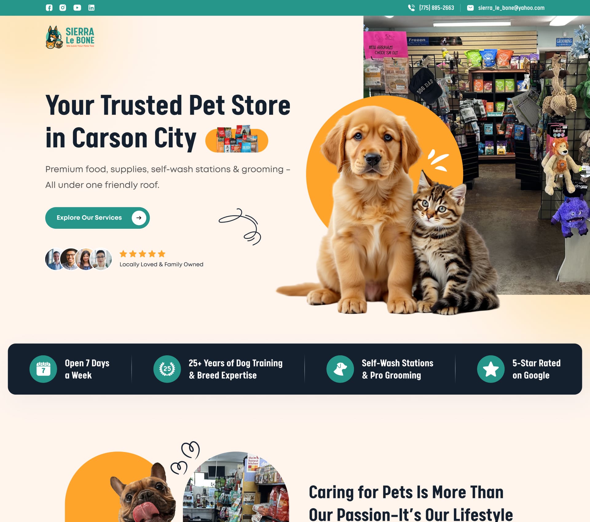 pet store ecommerce website design with product listings and pet services layout | StackAura
