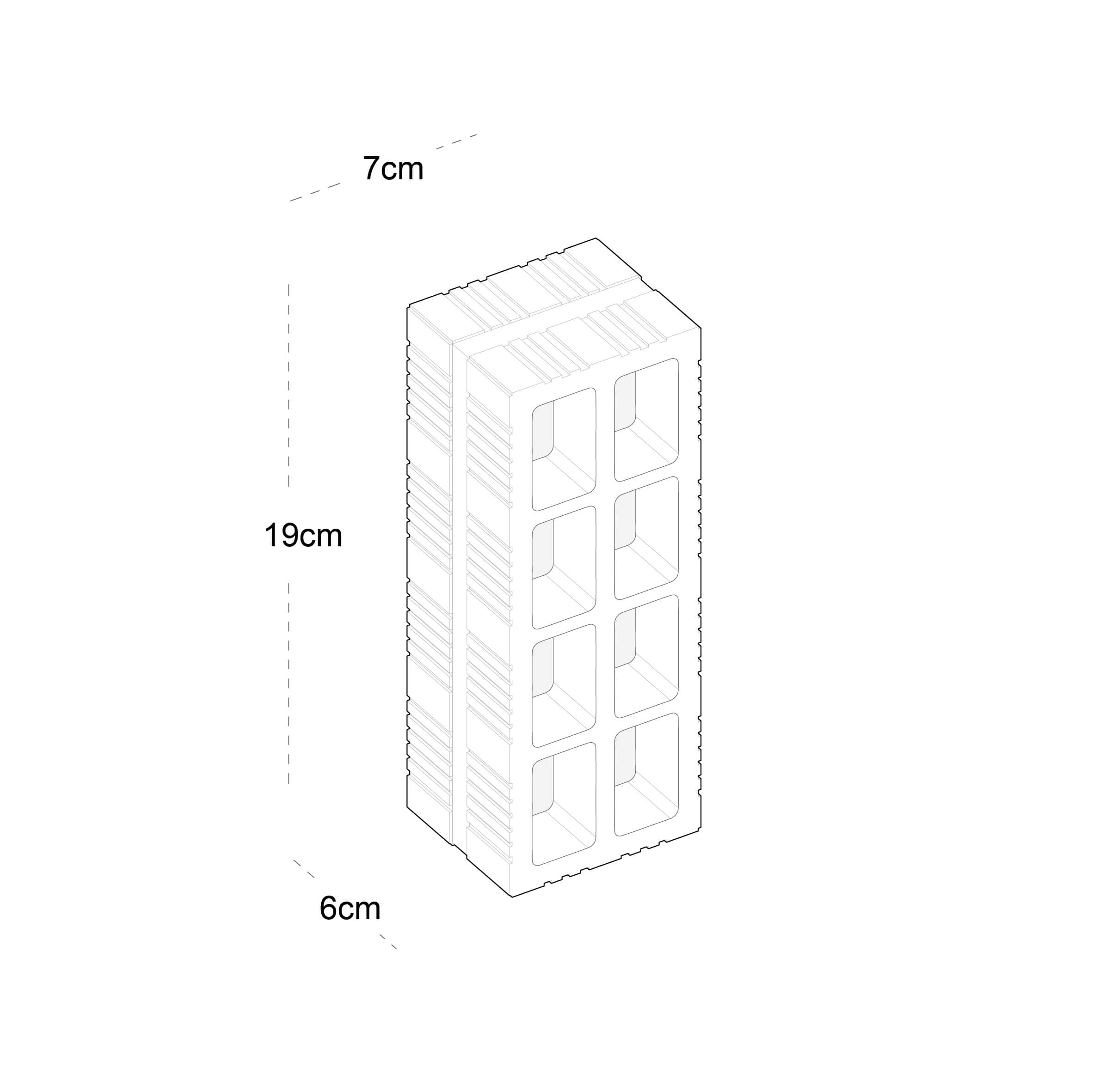 Technical drawing of brick-shaped lamp dimensions