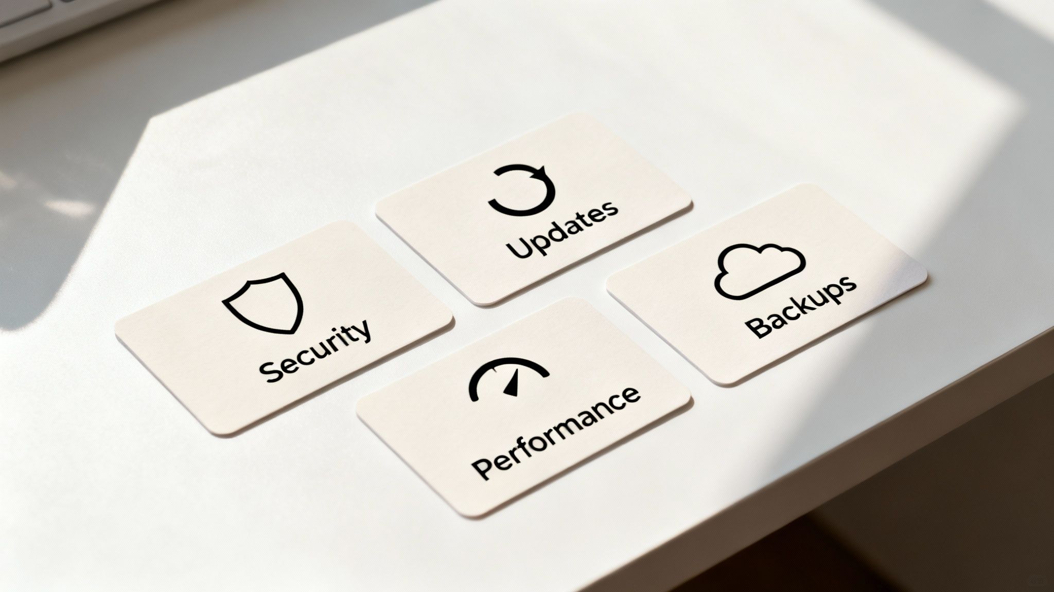 A detailed checklist for website maintenance on a clipboard